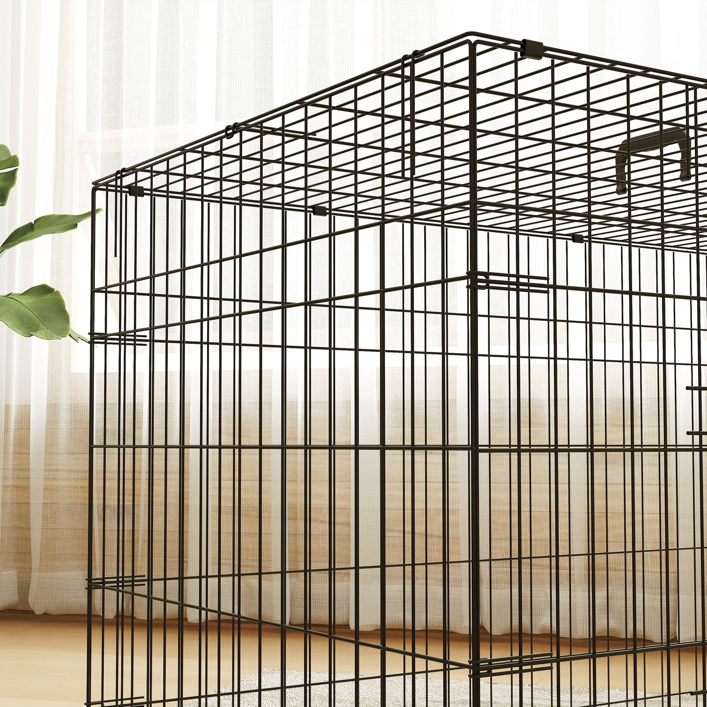 Foldable Dog Crate with 2 Doors with Tray, Soft Cushion, for Extra and Large Dogs, 106 x 71.5 x 76 cm, Black