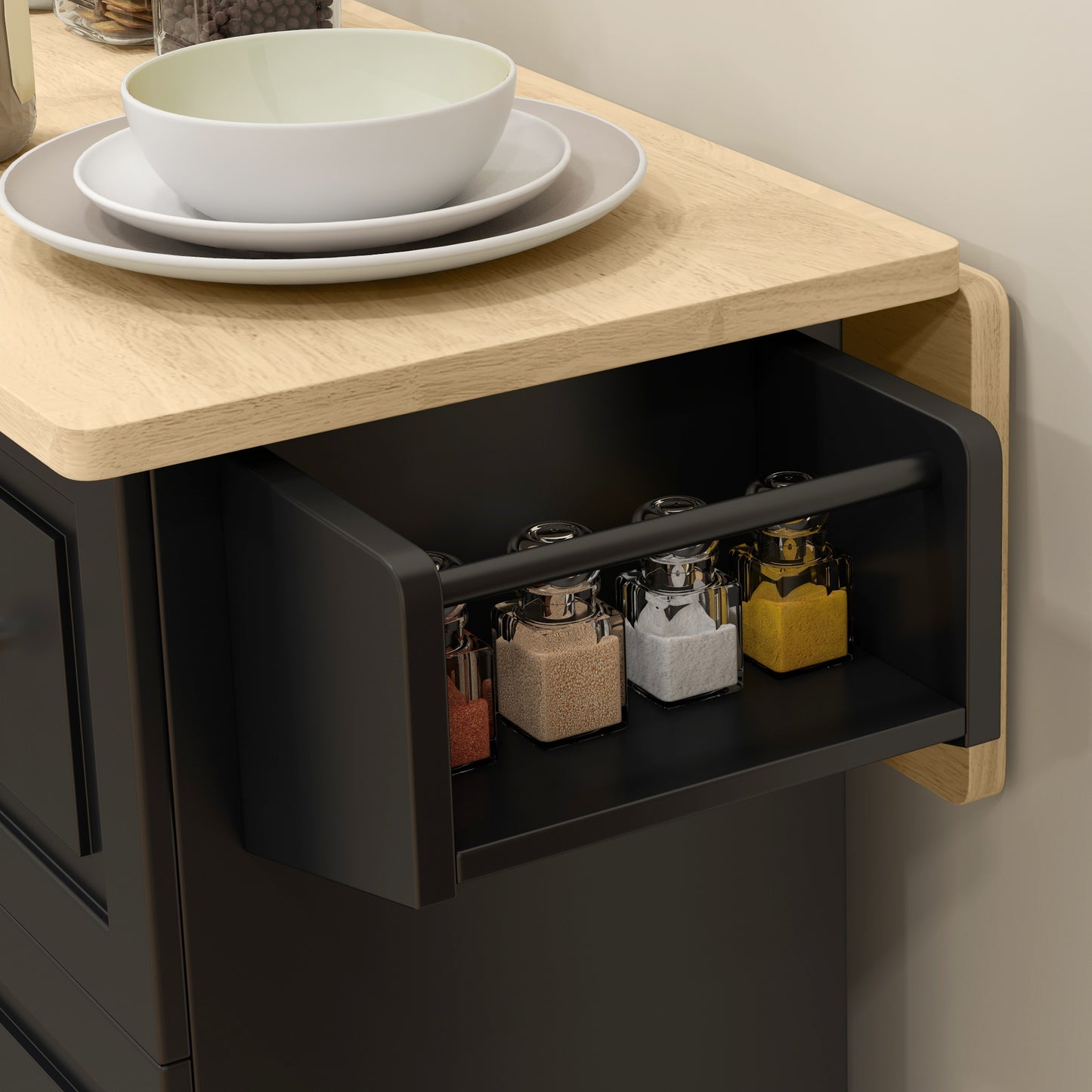 Kitchen Island with Drop Leaf, Rolling Kitchen Storage Trolley on Wheels with 3 Drawers, Black