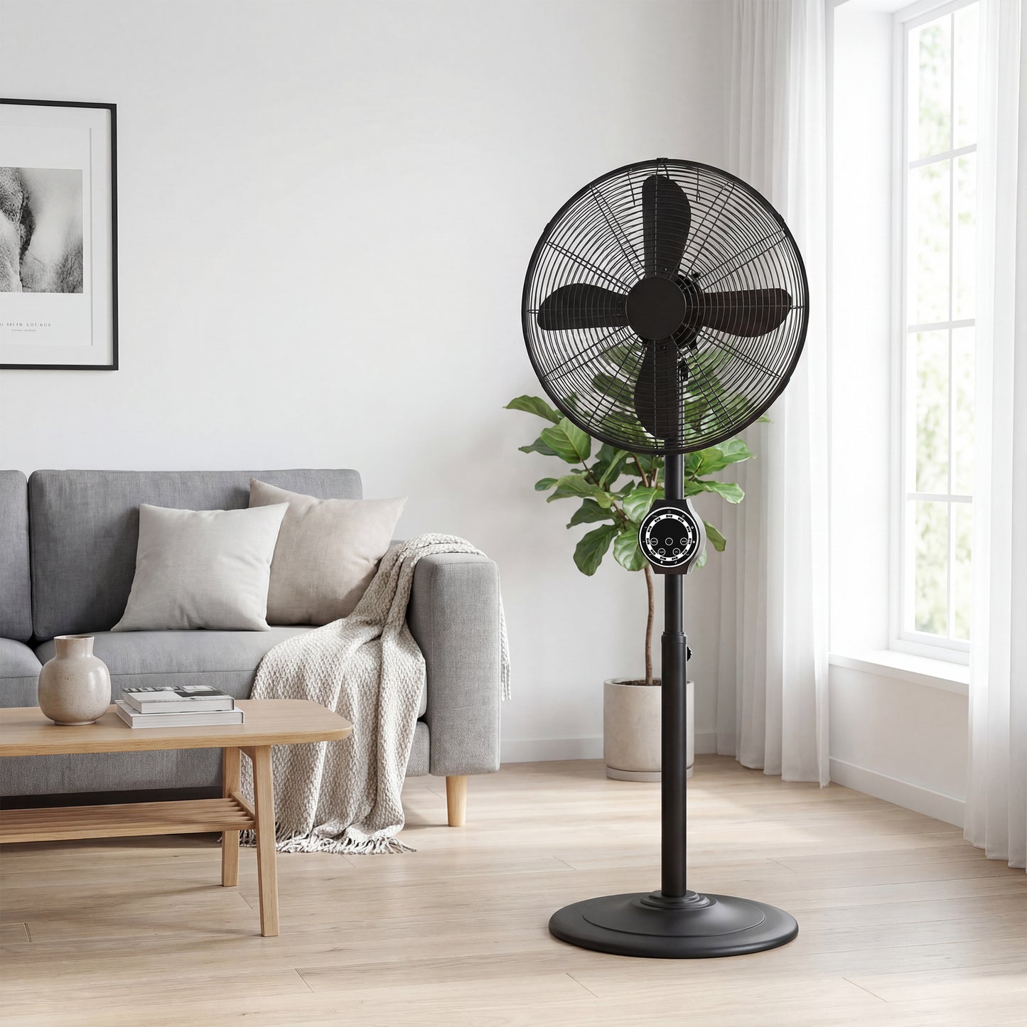 41 cm Metal Pedestal Fan with Oscillating, Adjustable Height Black
