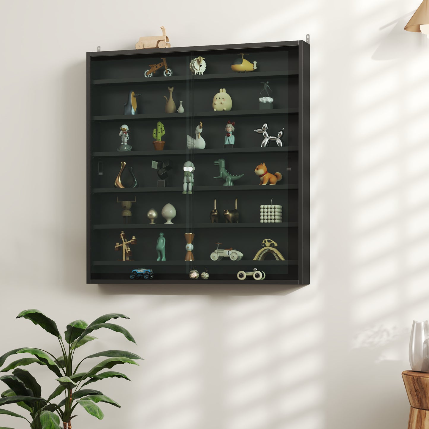 Six Shelf Display Cabinet, with Glass Doors - Black