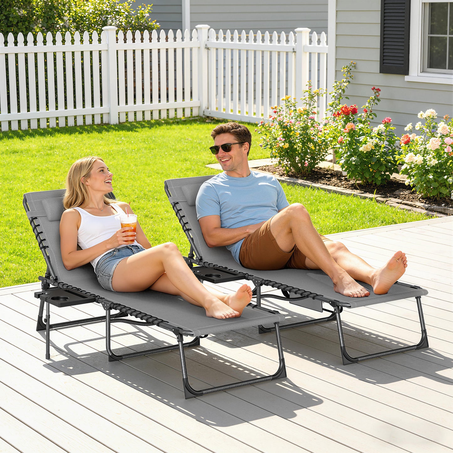 Five-Position Reclining Sun Loungers Set of 2 - Grey