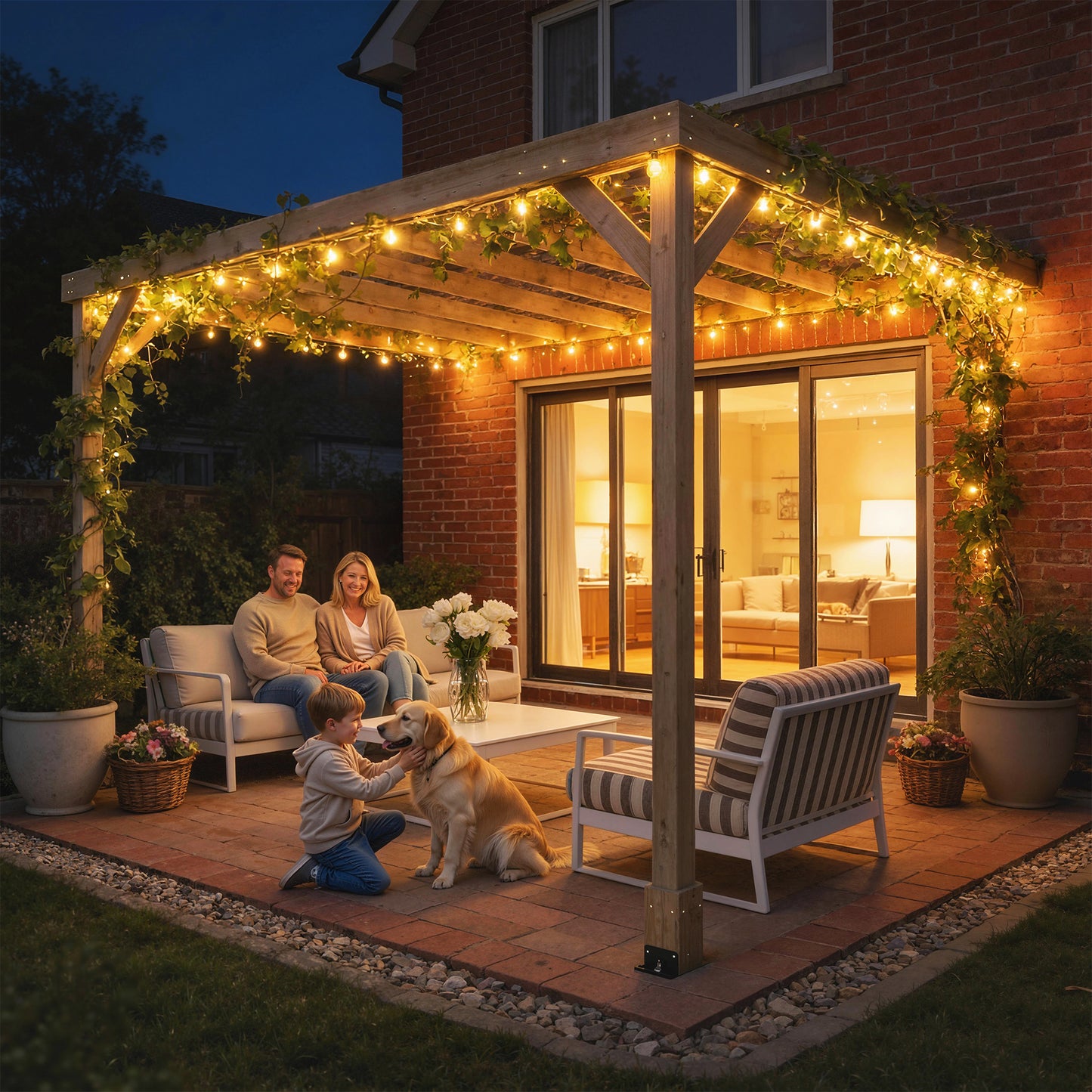 Lean-To Wooden Pergola Kit, Decorative Garden Gazebo with Stable Structure and Concrete Anchors, 3 x 3 m, Light Brown