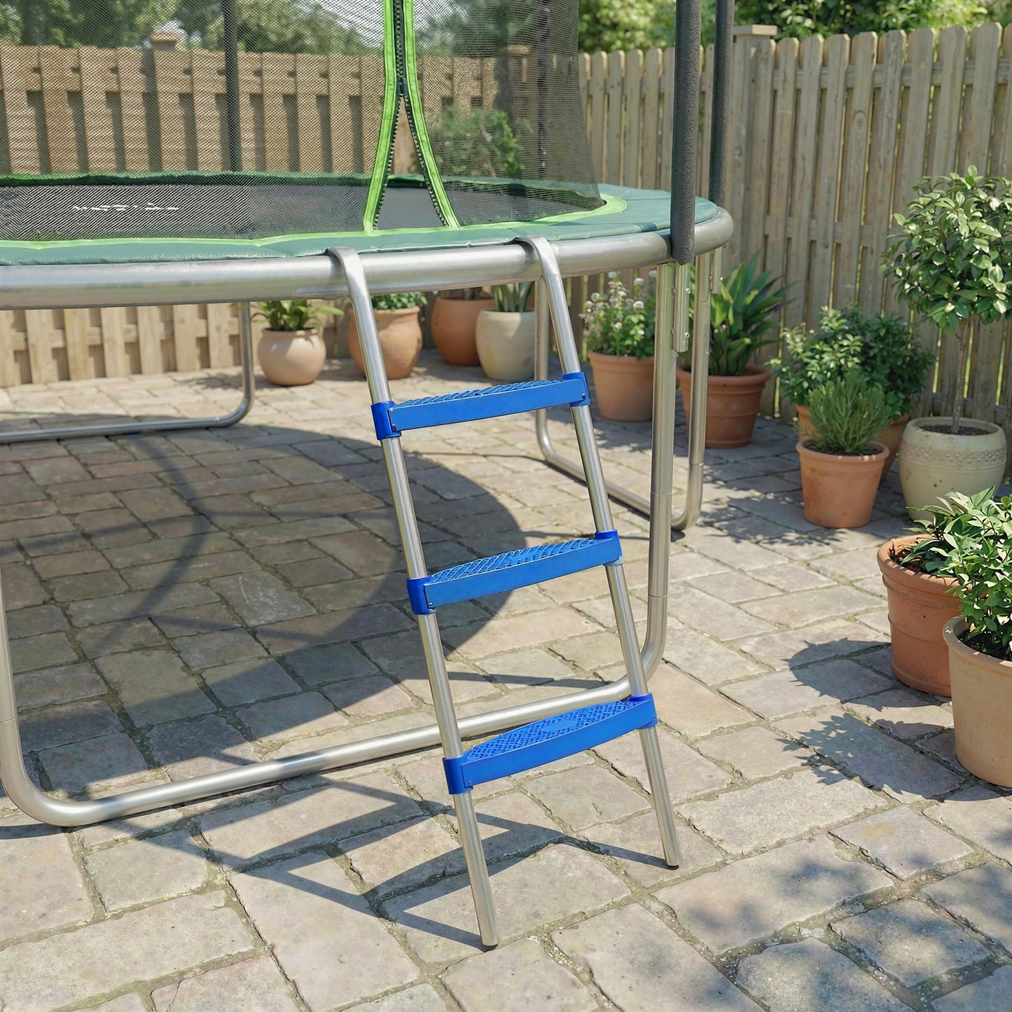 Trampoline Ladder, 3-Steps with Horizontal Wide Steps, Universal Hook, Galvanised Steel Frame, 150kg Load Capacity
