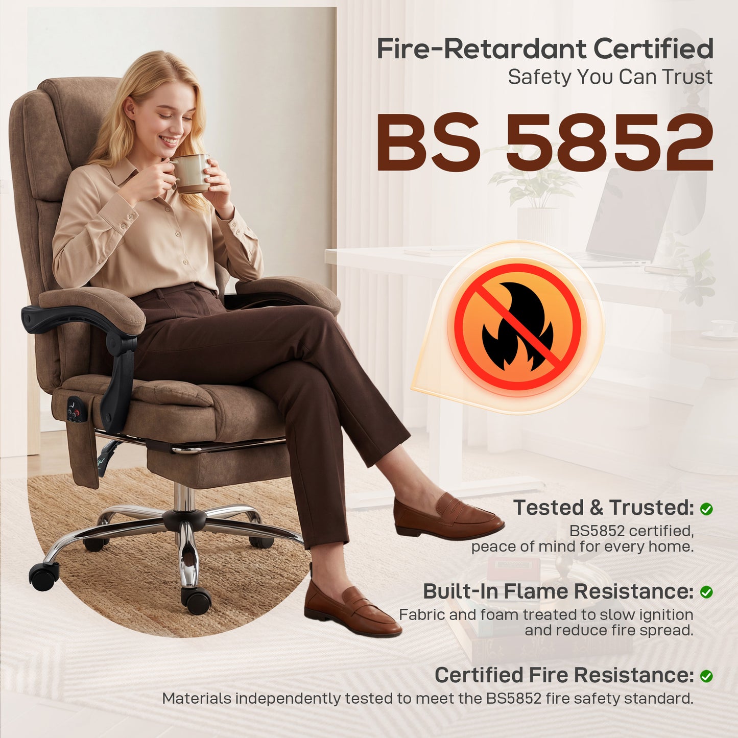 Office Chair with 6-Point Vibration Massage and Heat, Executive Computer Desk Chair with High Back, Reclining, Brown