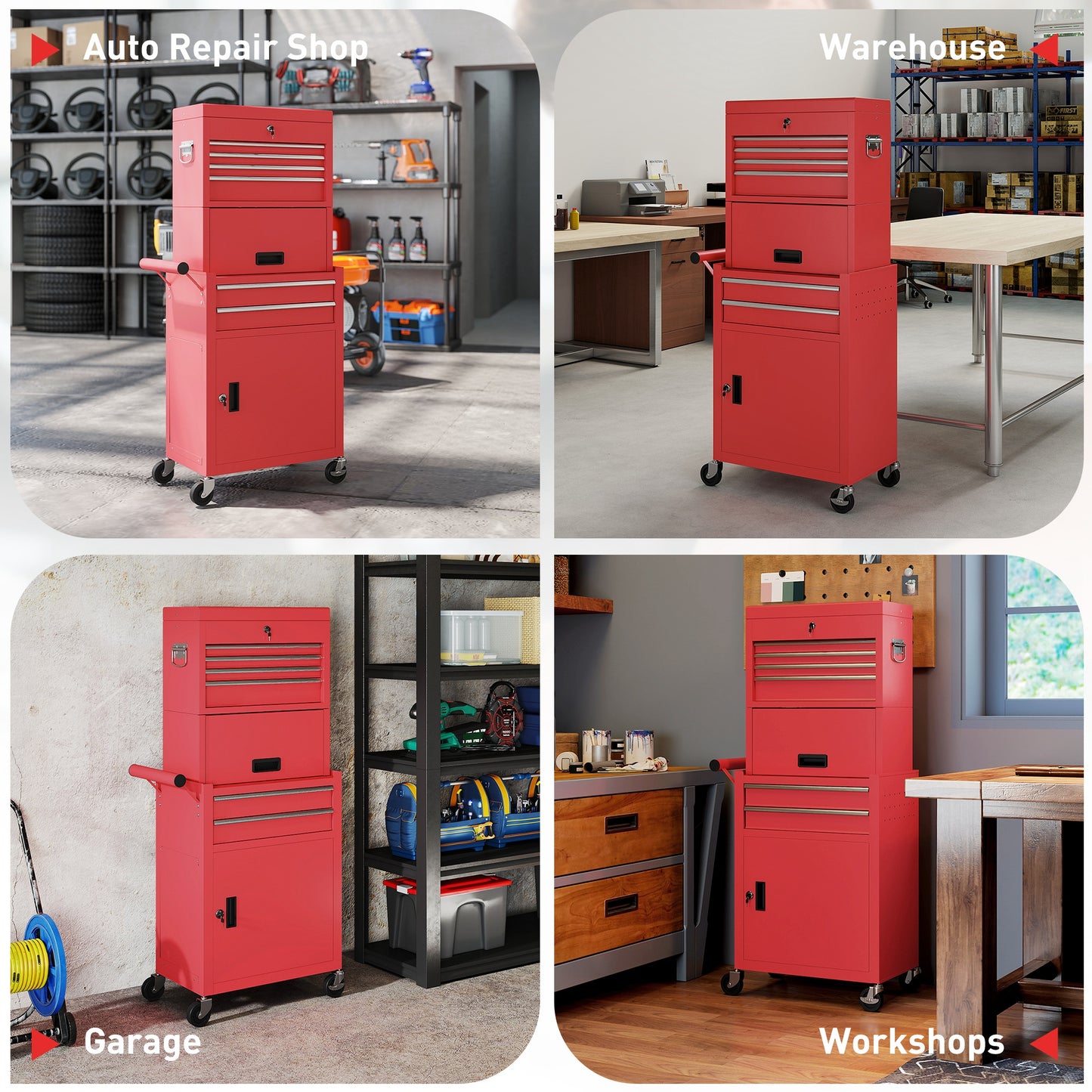 Three-Part Steel Locking Tool Chest - Red