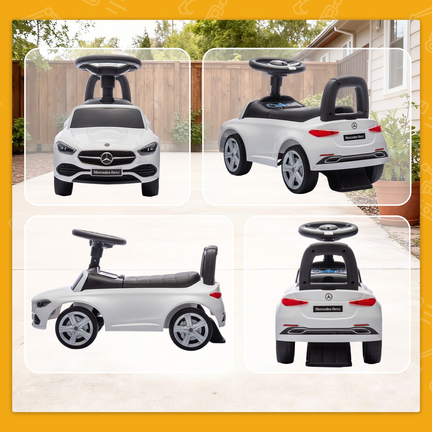 Official Mercedes-Benz Ride On Car, Foot to Floor Sliding Walker with Horn, Engine Sounds and Under-Seat Storage, White