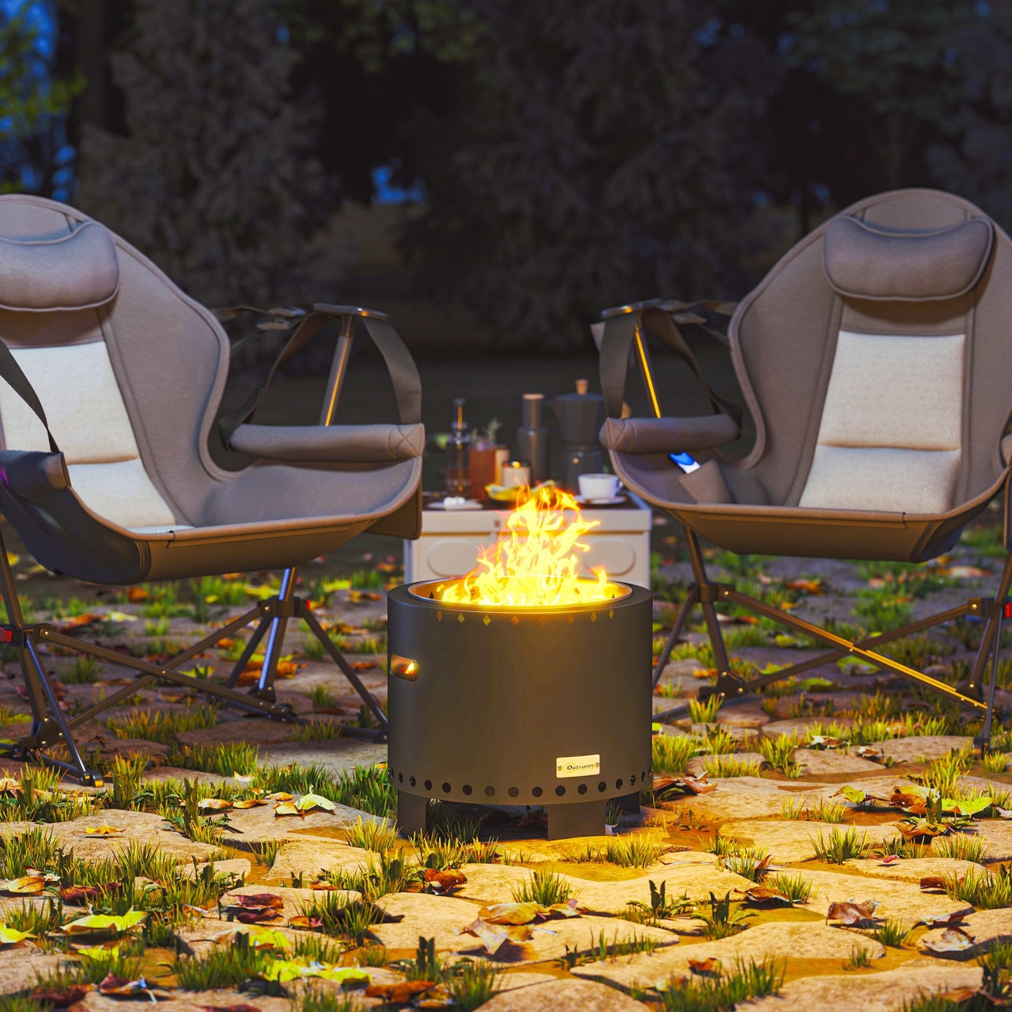 Smokeless Steel Fire Pit, with Poker - Grey
