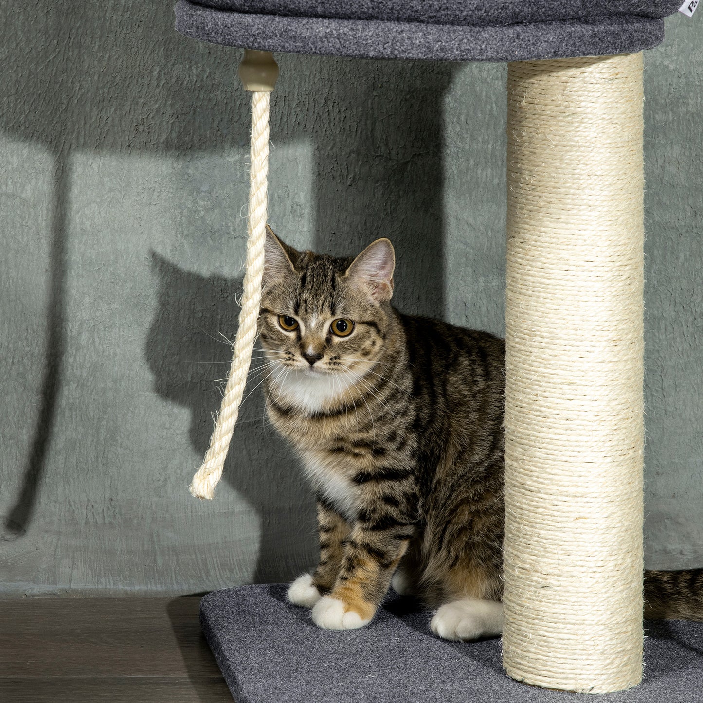 240-270cm Floor-To-Ceiling Cat Tree, 5 Tier Cat Climbing Tower, with Bed, Hammock, Platforms, Dark Grey and Cream
