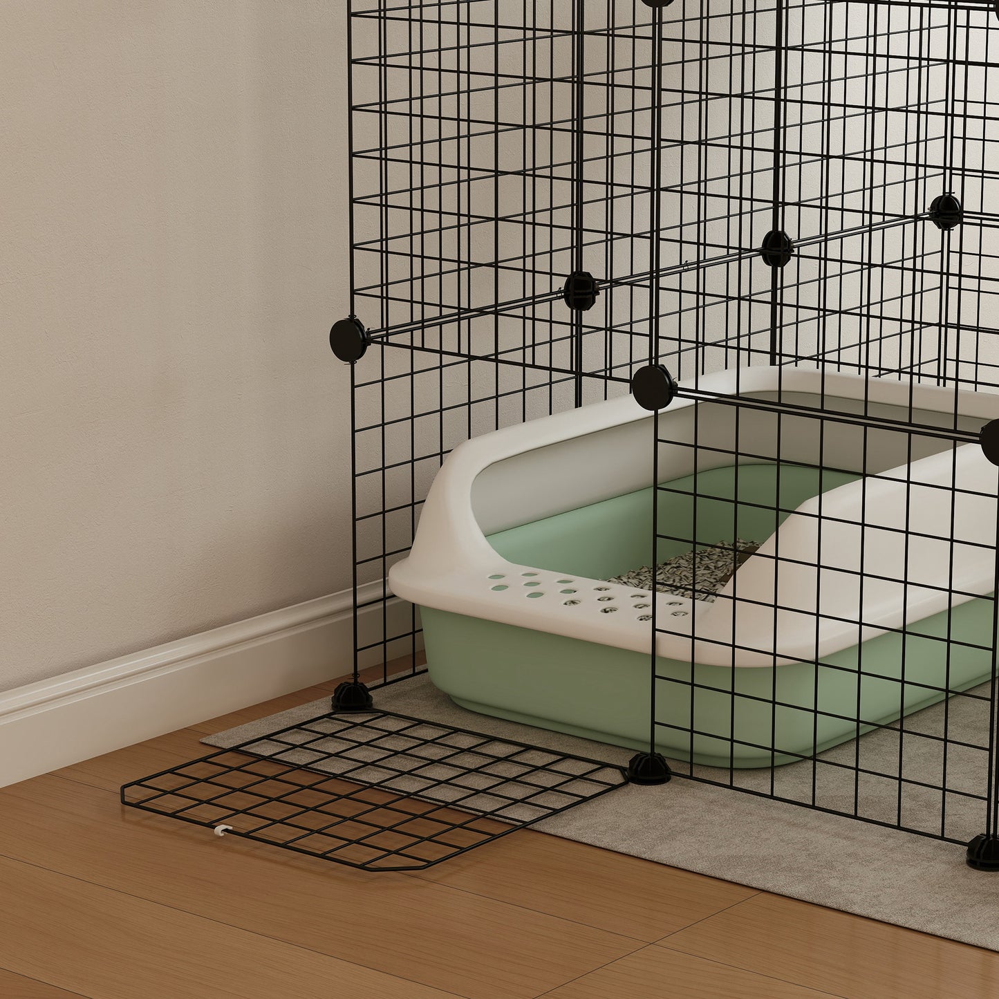Steel Wire Cat Cage Indoor with Hammock, Ramps, Doors, DIY Cat Enclosure for 1-3 Cats, Black