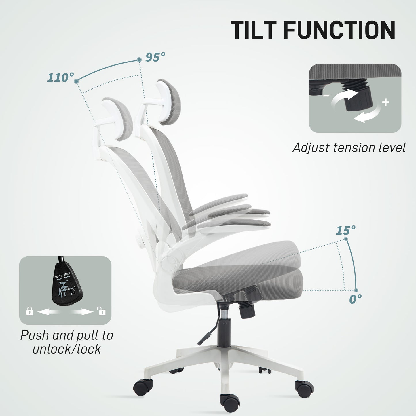 Executive Office Chair, Ergonomic Mesh High Back Desk Chair with Flip-up Armrest, Rotatable Headrest
