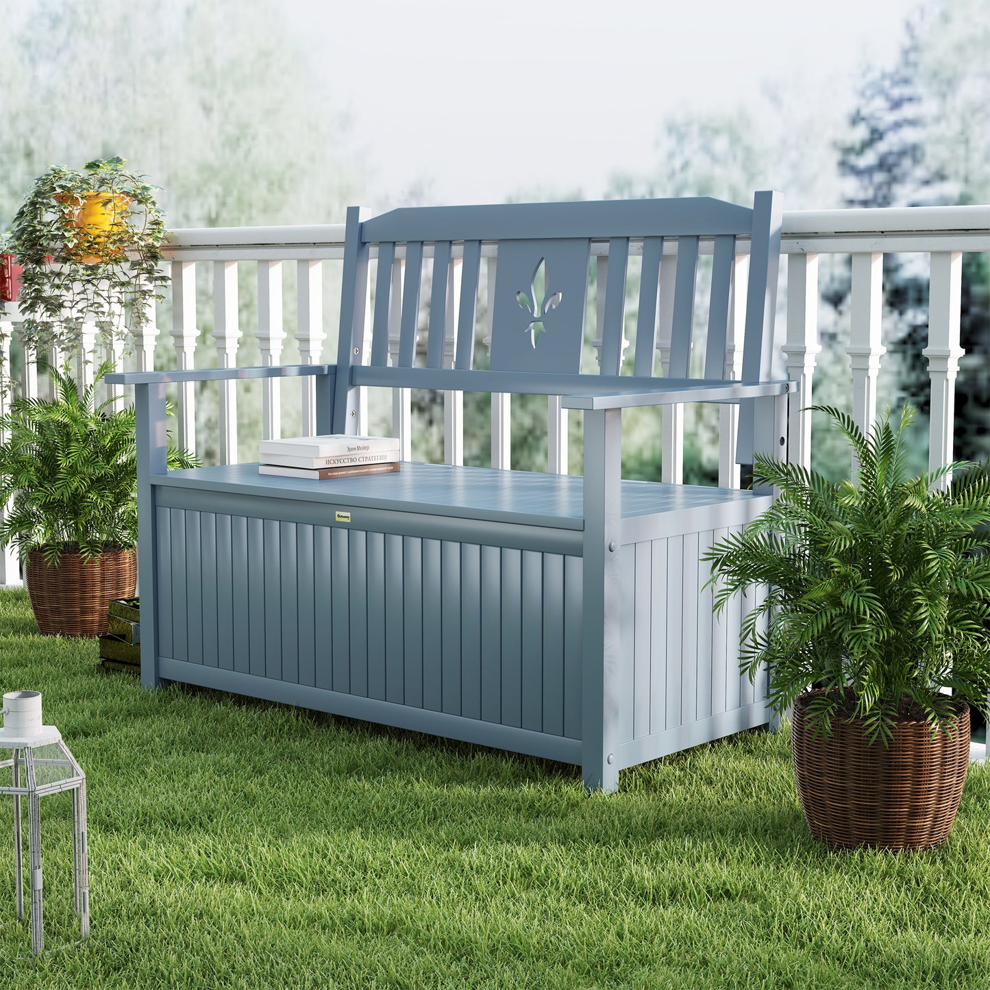 Two-Seater Wooden Storage Bench - Grey