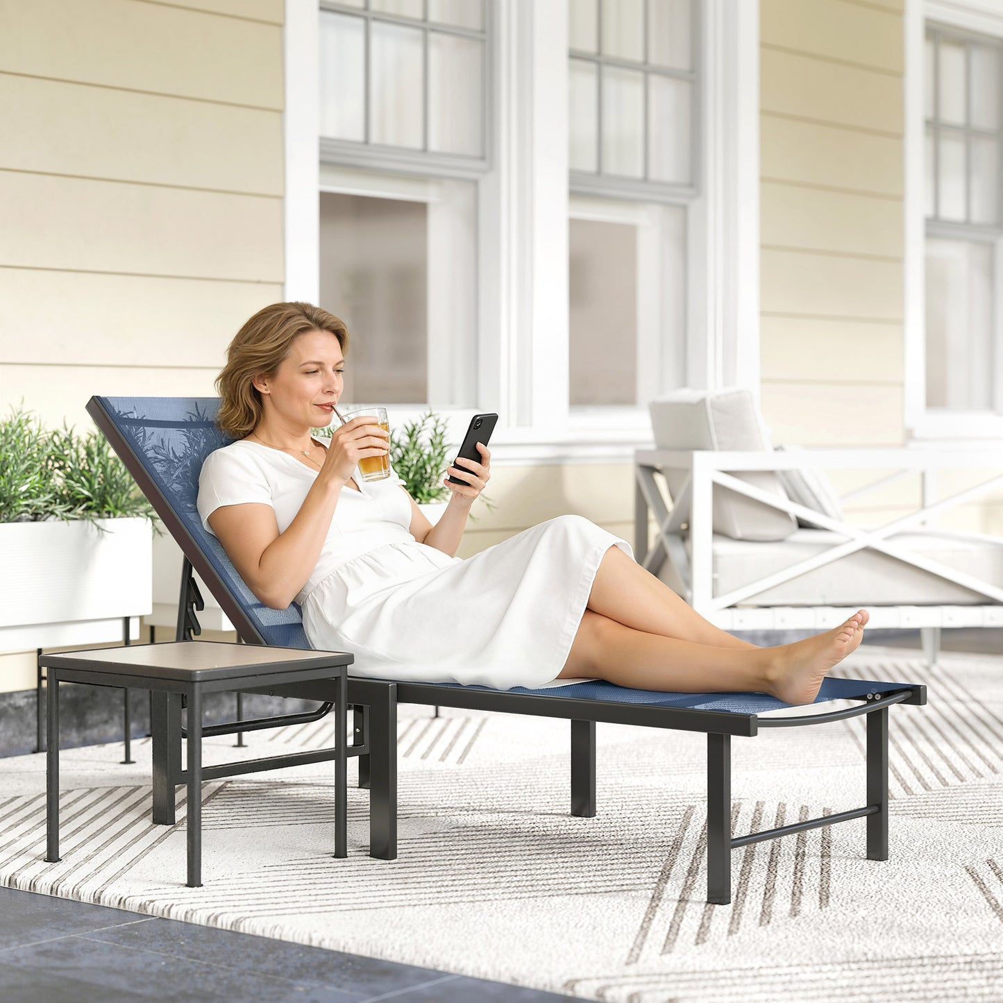 Reclining Sun Lounger - Dark Blue