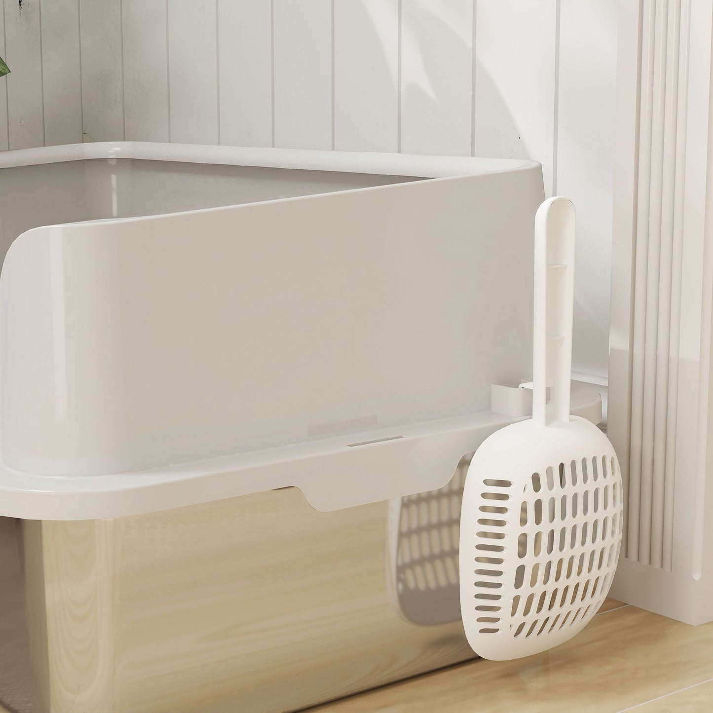 Stainless Steel Litter Box with Detachable Rim, Scoop, Easy Cleaning, Odour-Resistant, 60 x 40 x 28 cm