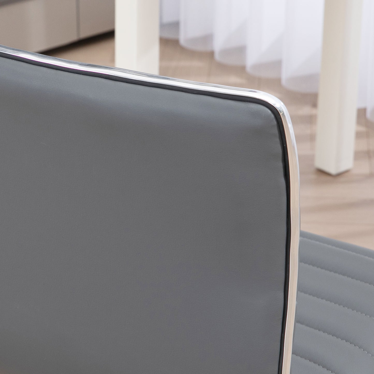 Armless Task Desk Chair, Swivel Office Chair with Faux Leather, Adjustable Seat Height, Chrome Base, Wheels for Home