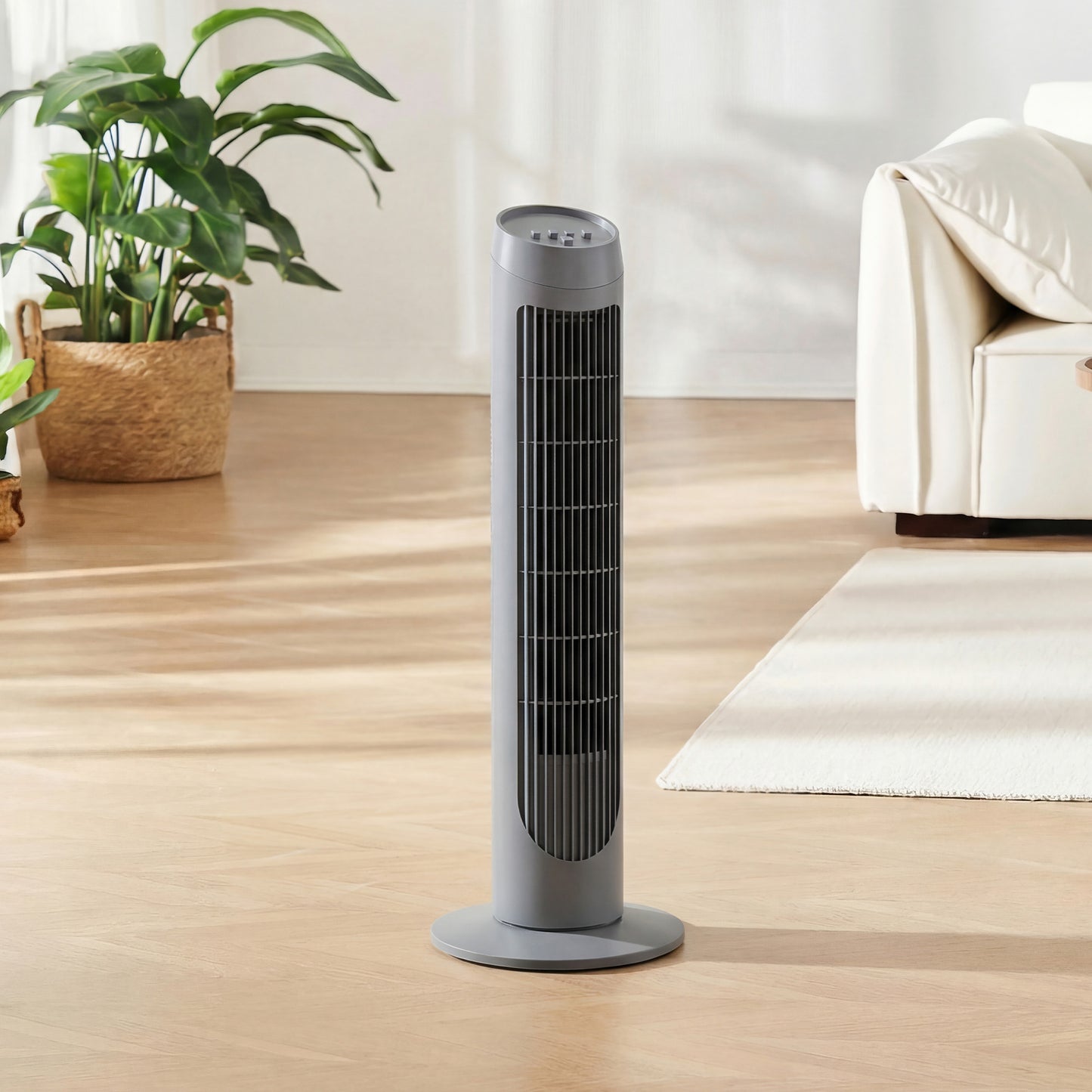 Tower Fan for Bedroom Cooling, 75cm Electric 70° Oscillating with 3 Speed Settings, Standing Floor Fan, Grey