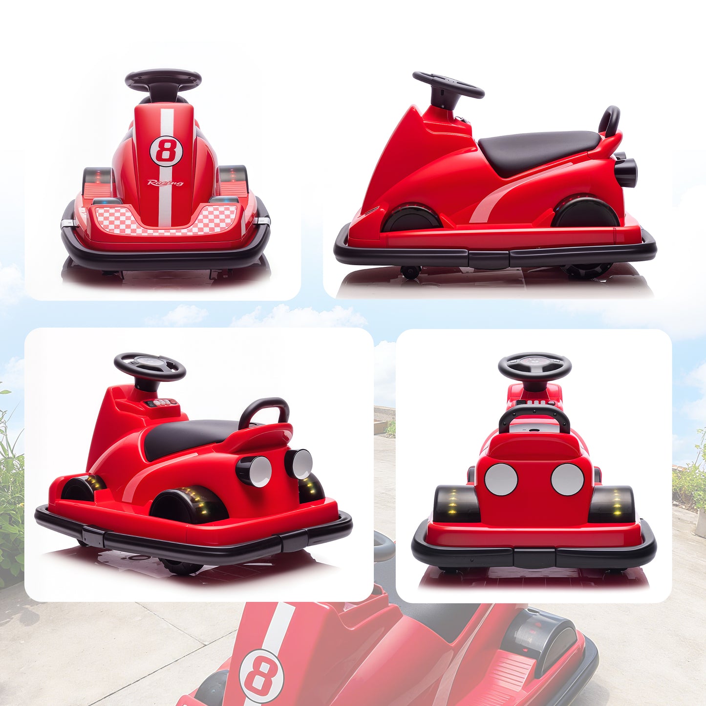 Kids Bumper Car, 360° Rotation Spin Electric Walzer Car with LED Lights, Music for Ages 3-8 Years Old, Red