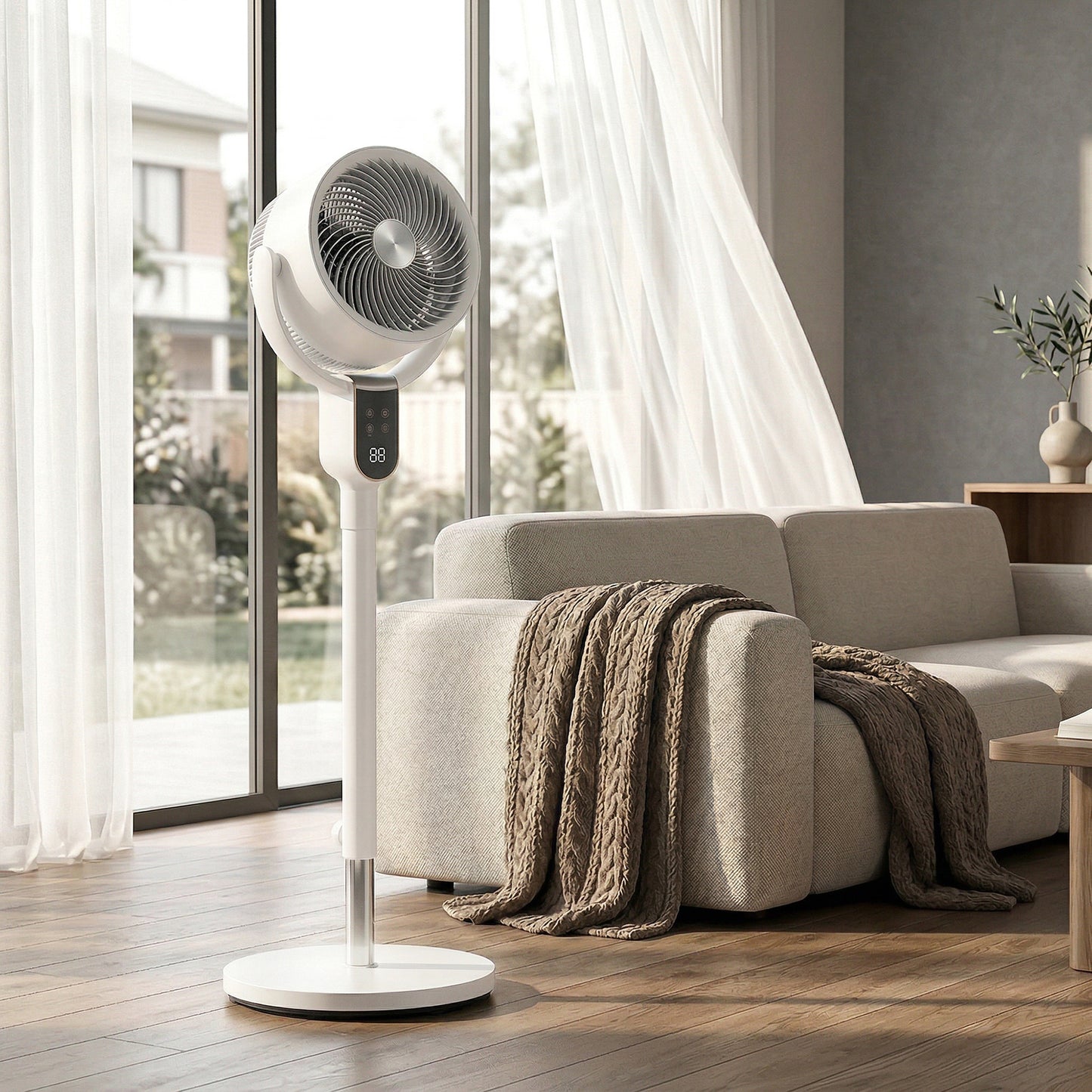 20 dB Silent Standing Fan for Bedroom, 42" Pedestal Fan with Remote, 90° Oscillating, 8 Speeds, Remote Control, White