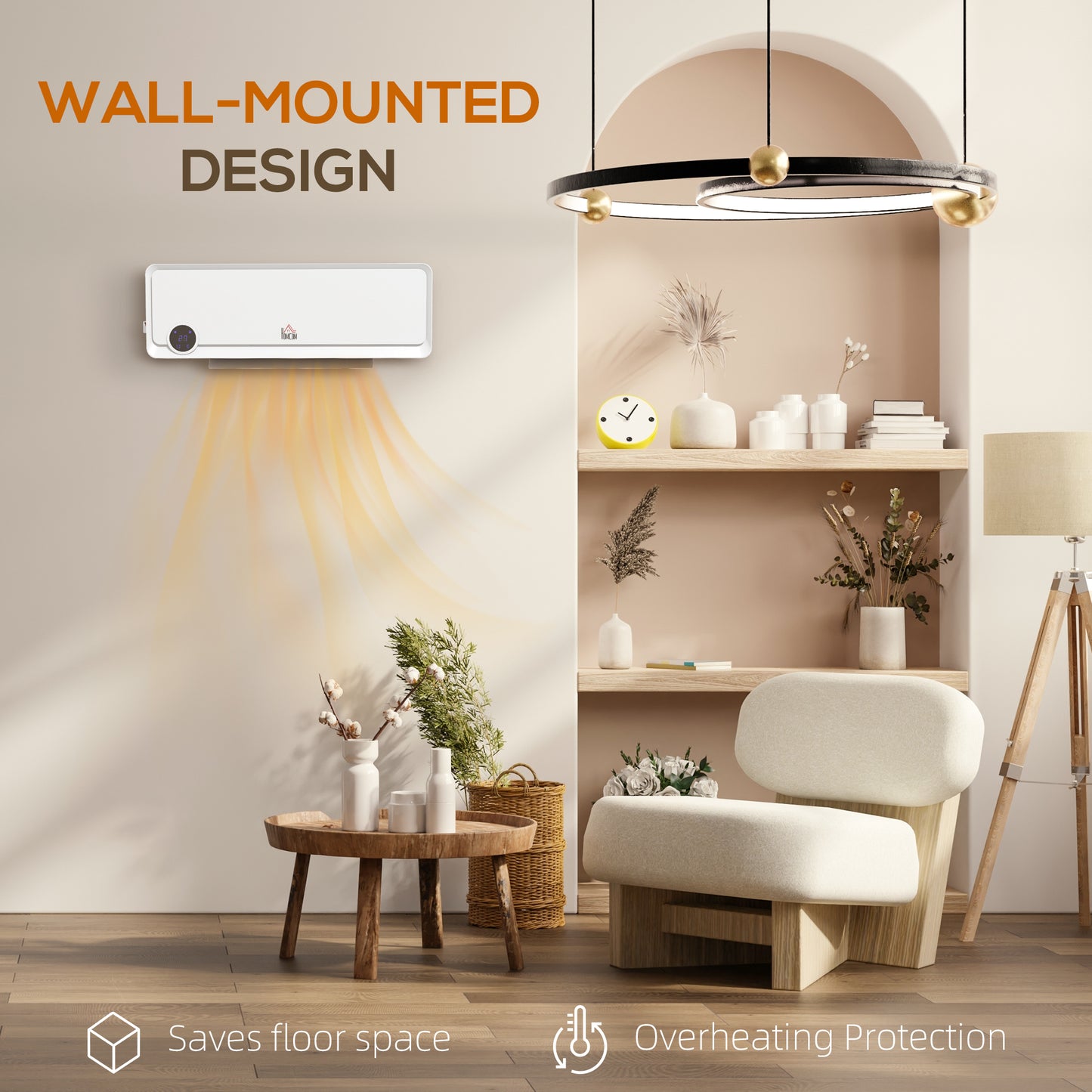 Wall Downflow Heater 2 Heat and Fan 1000W/2000W, Electric Space Heater with Timer Remote Oscillating