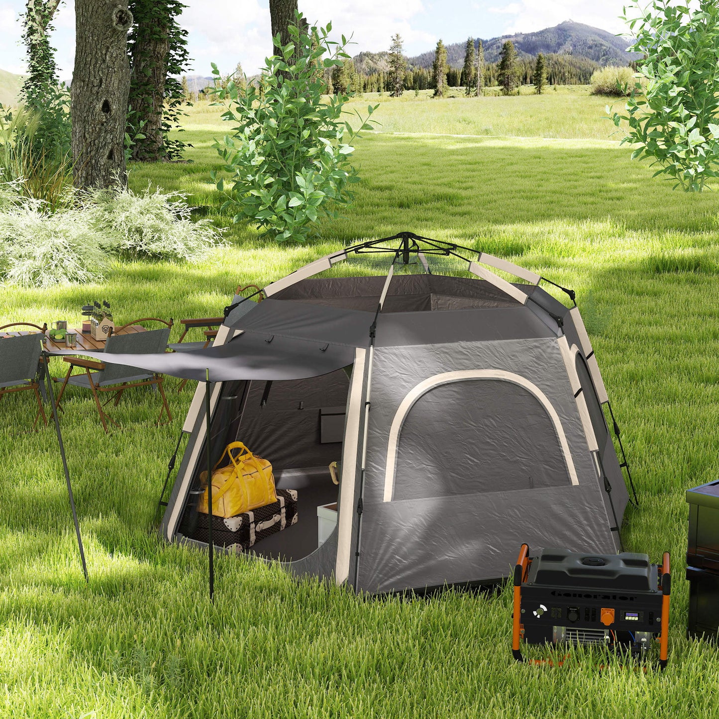 Instant Pop Up Camping Tent, 2/3/4 Person Easy Setup Dome Family Tent with Vestibule, Rainfly, 4 Mesh Windows & 2 Doors