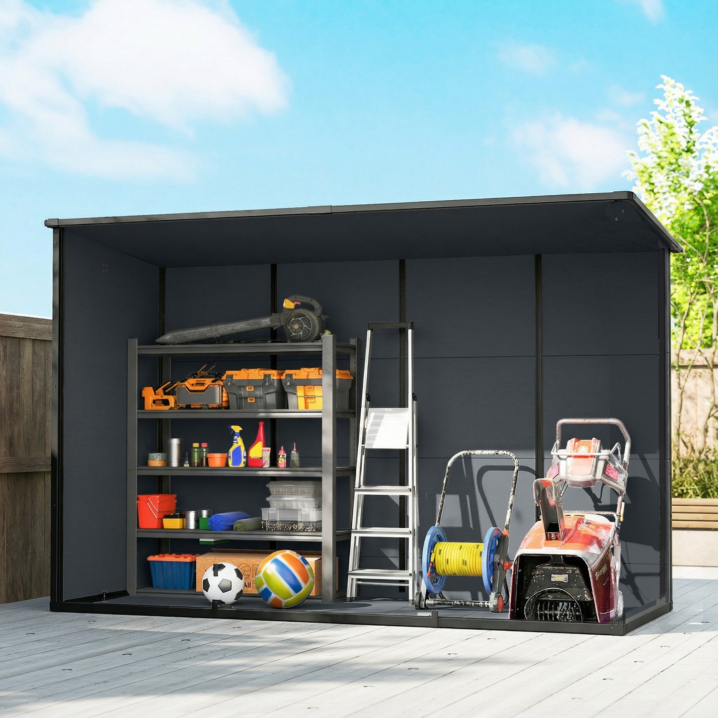 10 x 4 ft Resin Garden Shed, Outdoor Storage Shed with Floor, Windows, Lockable Doors and Vents, Dark Grey