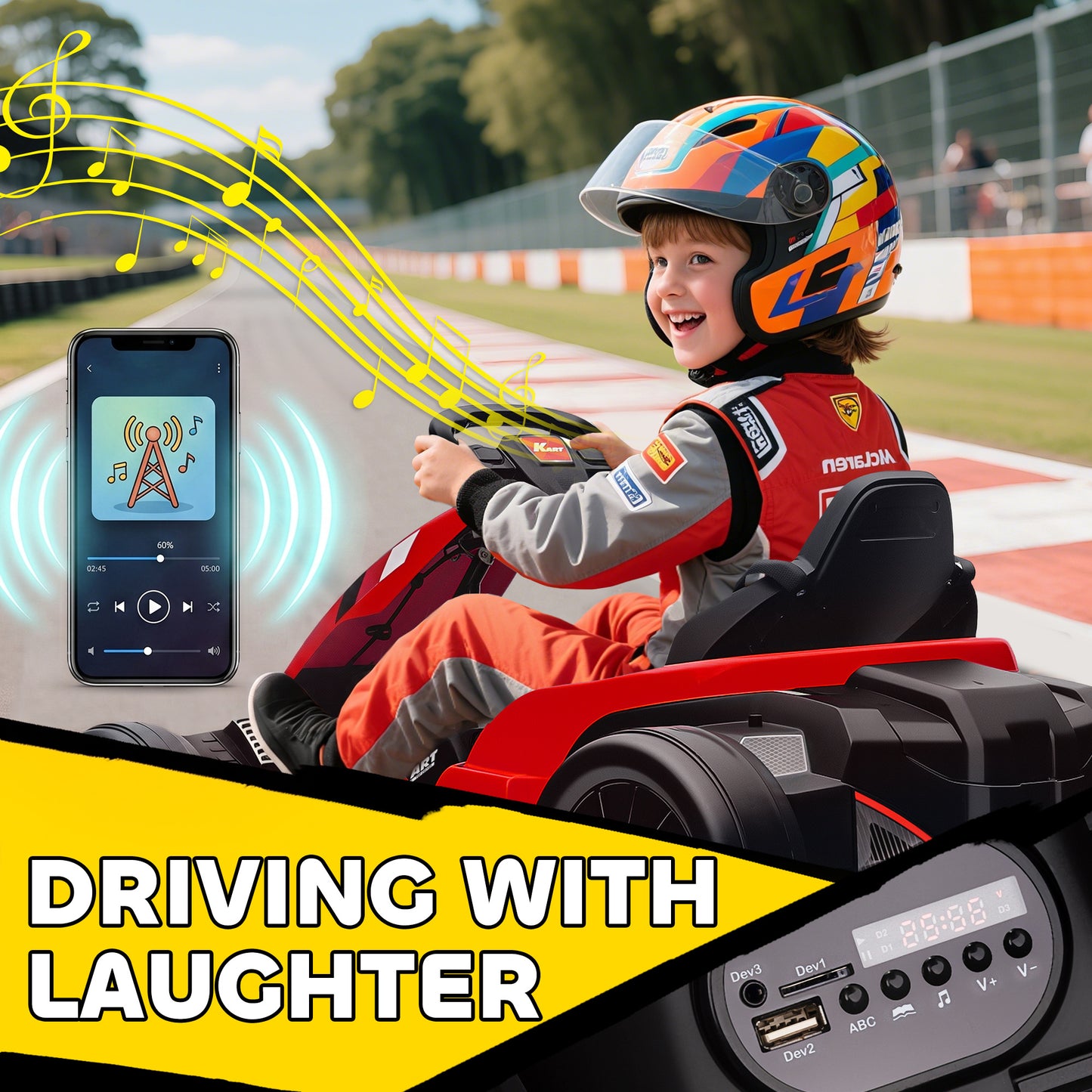 24V Electric Go Kart, Drift Kart with Adjustable Seat, Slow Start, 5-Point Harness, Music, for 6-12 Years, Red