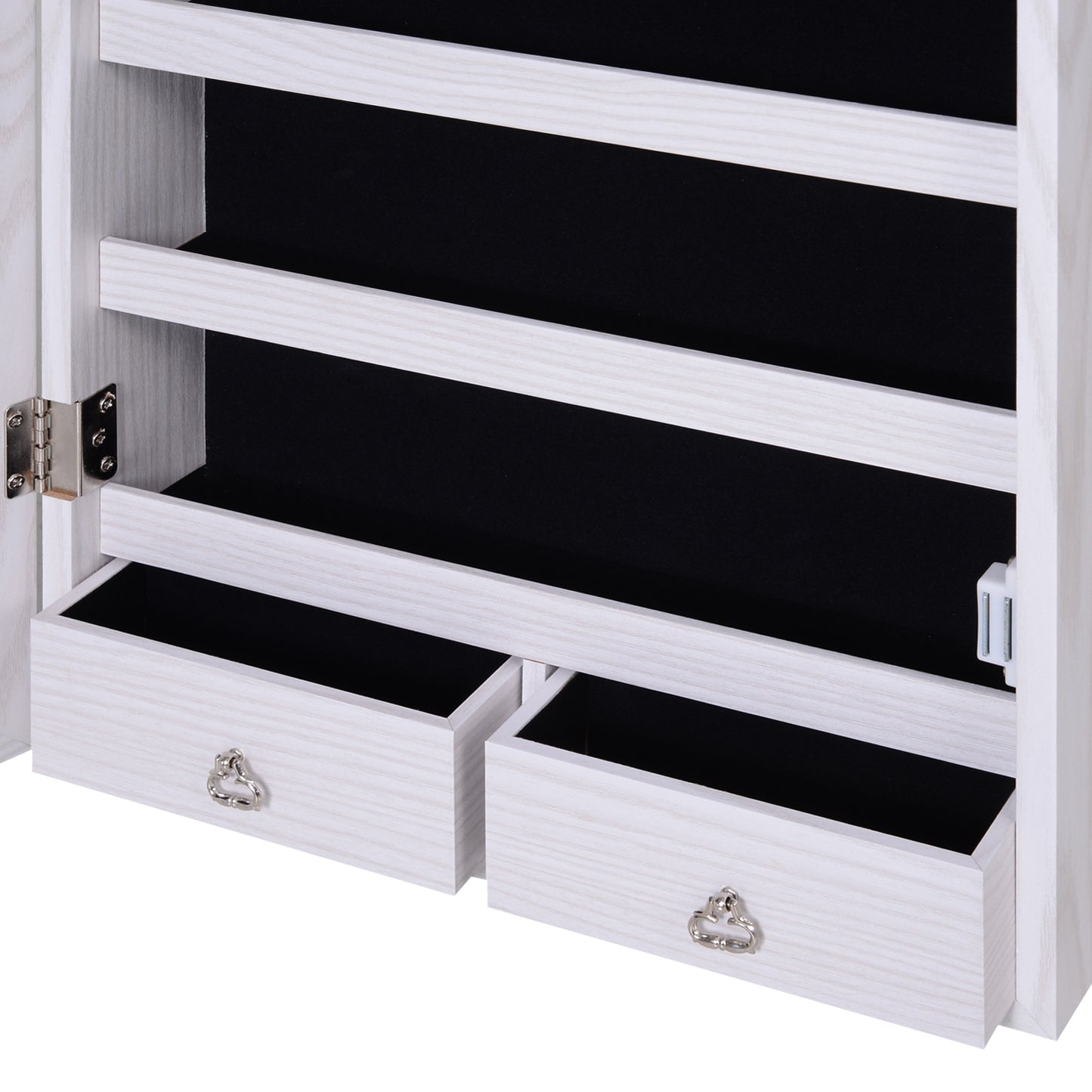 Jewelry Cabinet with Mirror and LED Lights, Lockable Makeup Cosmetics Jewellery Organiser