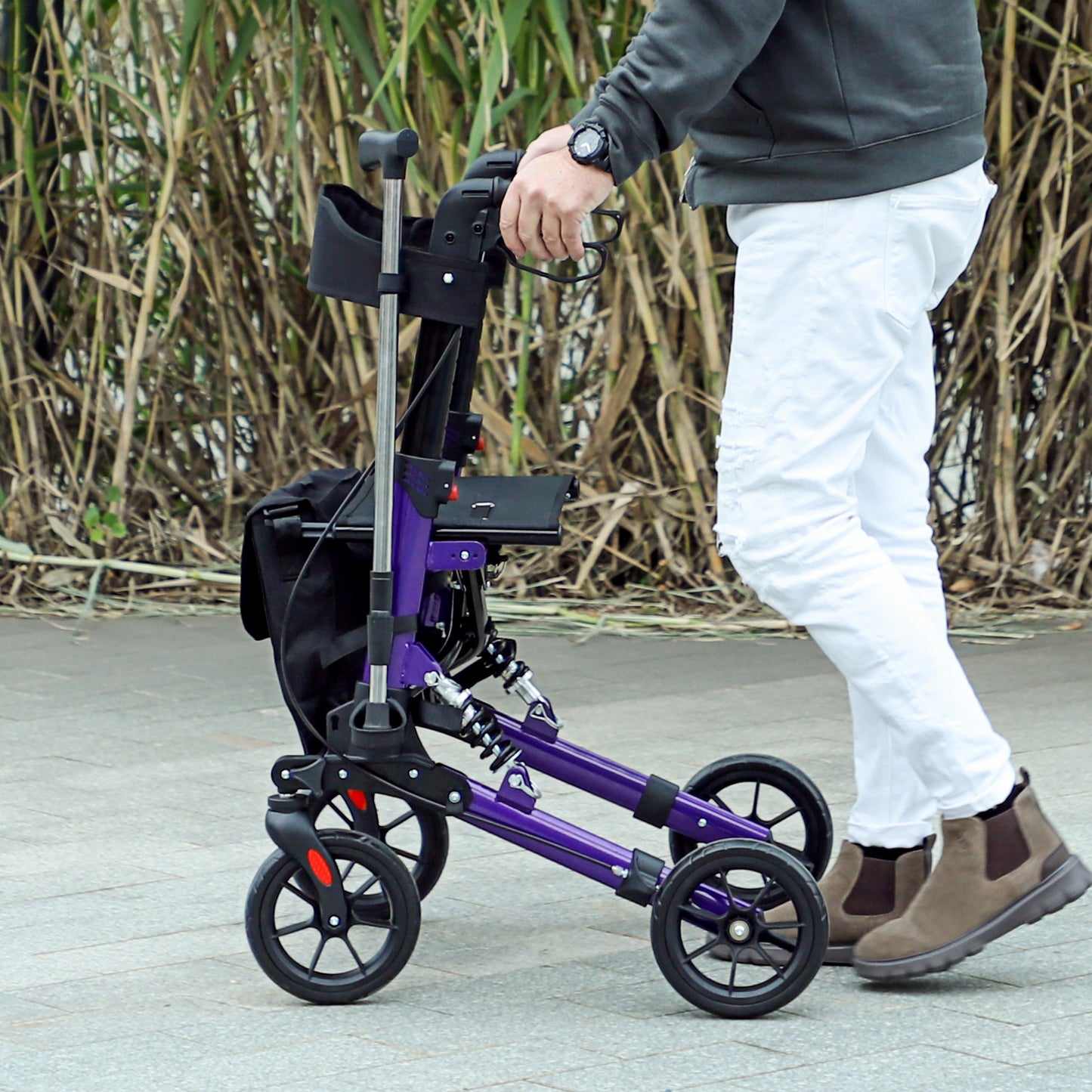 Folding Rollator Walker with Seat, Backrest, Lightweight Walking Frame with Storage Bag, Dual Brakes