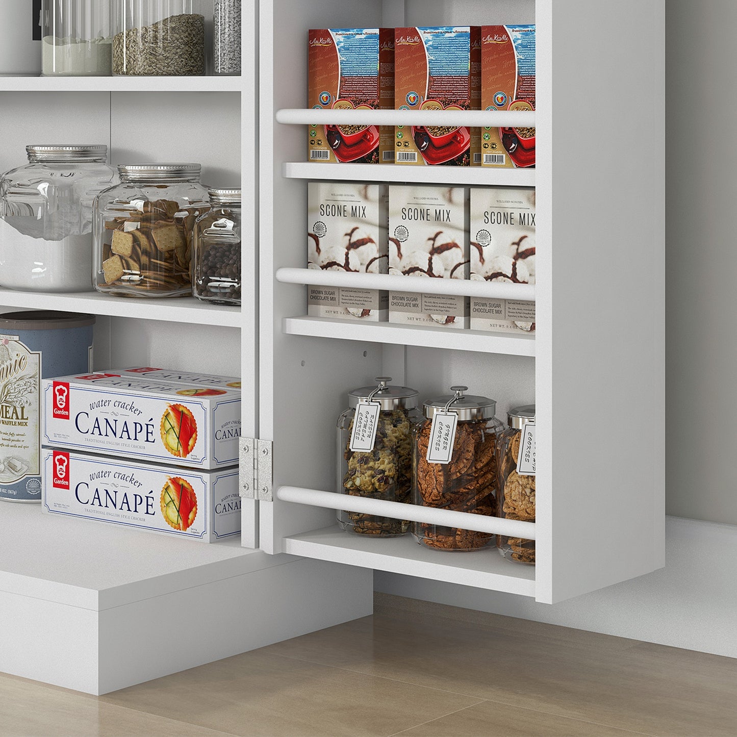 Kitchen Cupboard 6-tier Door Racks Freestanding Multi-Storage with Adjustable Shelves, White