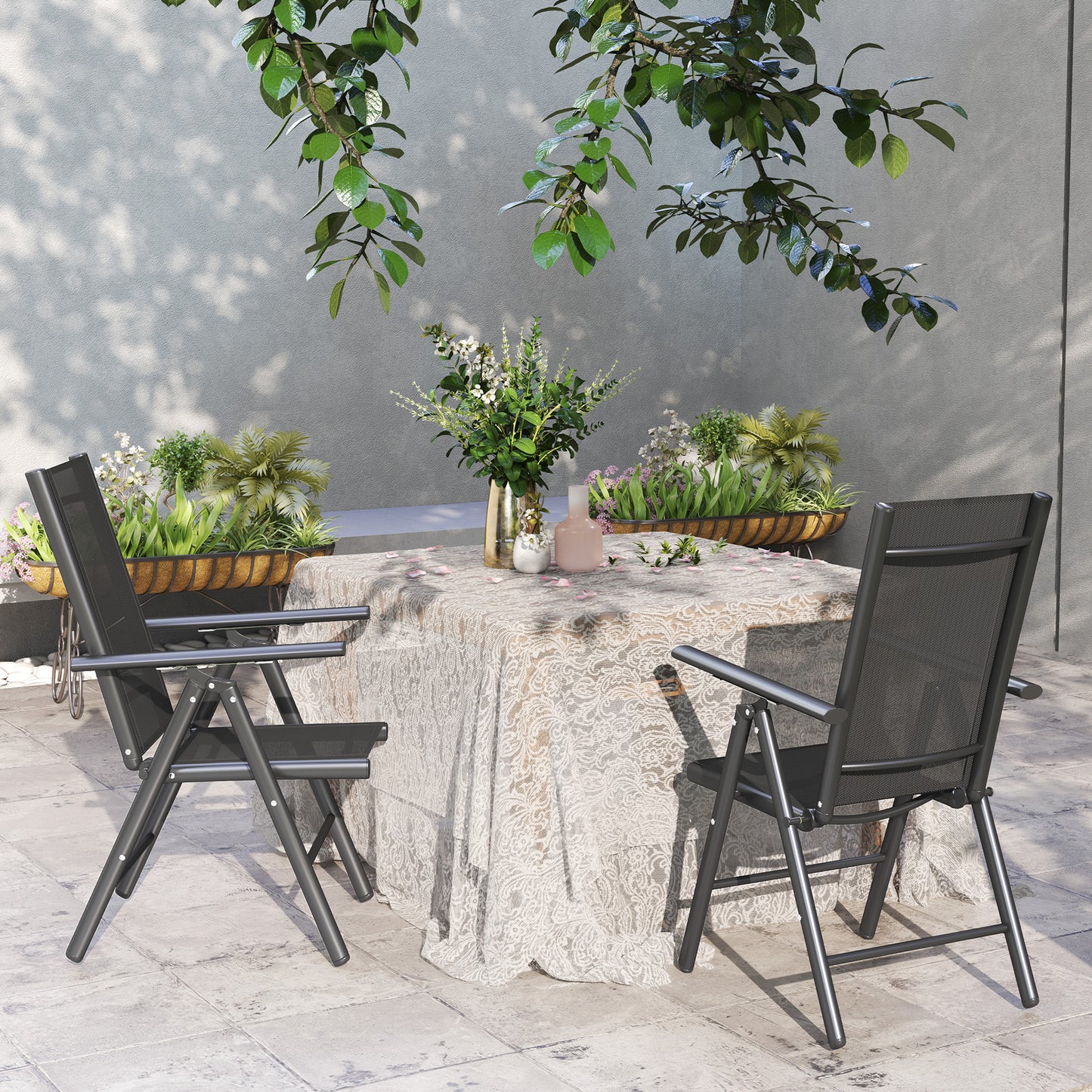 Set of 2 Folding Garden Chairs, Aluminium Frame Outdoor Dining Chairs with Breathable Mesh Back and Seat