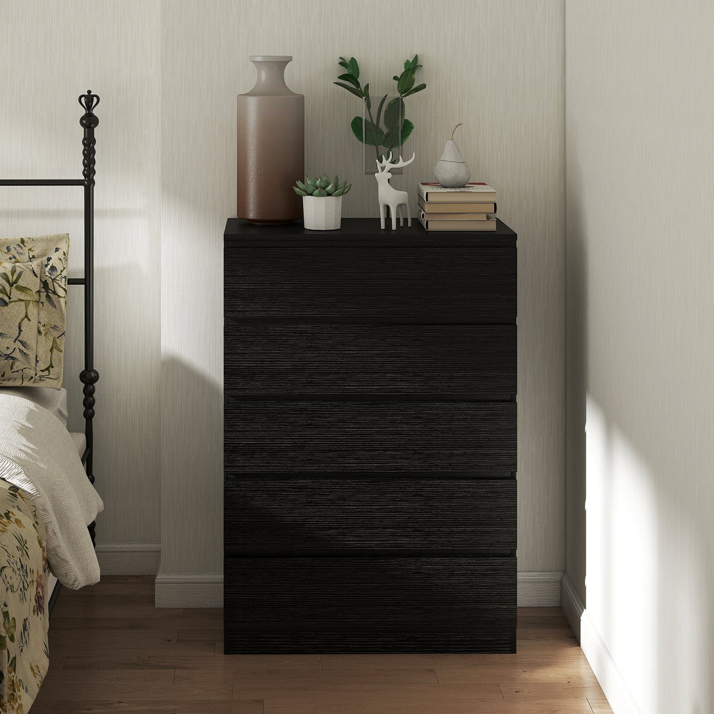 Chest of Drawers, 5 Drawer Dresser, Modern Storage Cabinet with 5 Drawers, for Bedroom, Living Room, Black