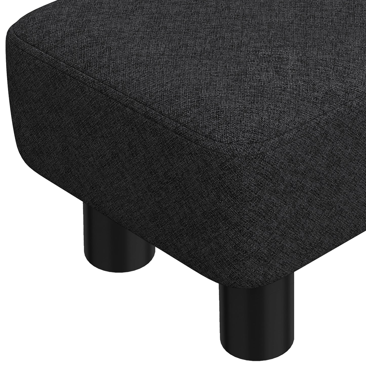 Linen Fabric Footstool Ottoman Cube with 4 Plastic Legs, Black