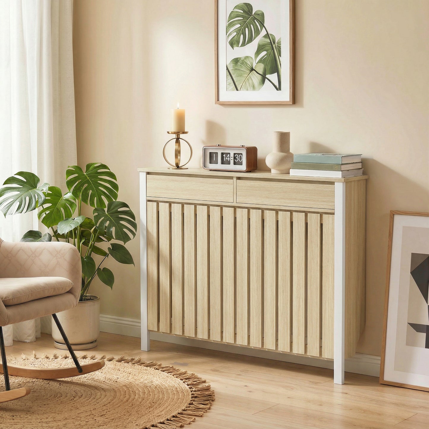 93 x 119cm Rustic-Look Radiator Cover - Oak