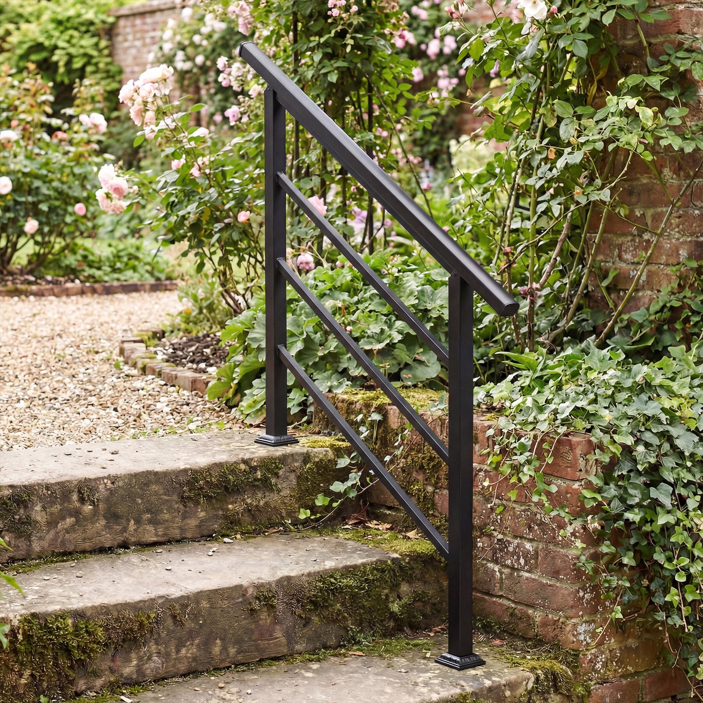 Outdoor Handrail for Stairs, 0°-45° Adjustable Wrought Iron Exterior Handrail, Fit 1 to 3 Steps Stair Railing