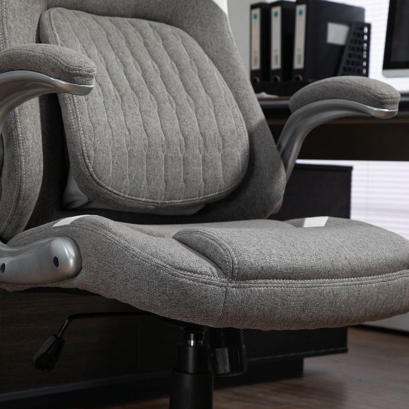 Linen-Look Office Chair, with Adjustable Height and Tension - Grey