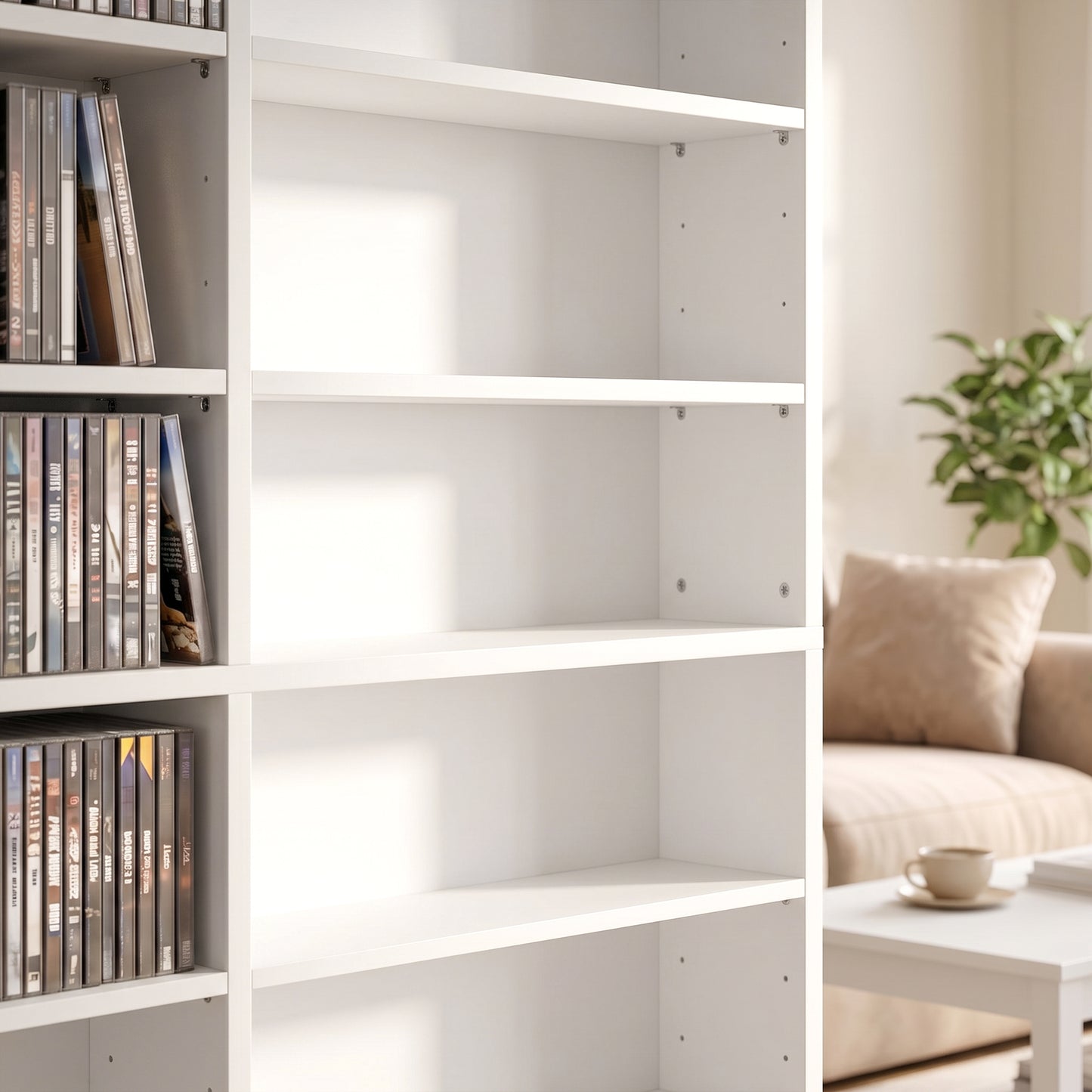1032 CD/594 DVD Storage Unit, Blu-ray Media Storage Shelf with 24 Compartments and 18 Adjustable Shelves, White