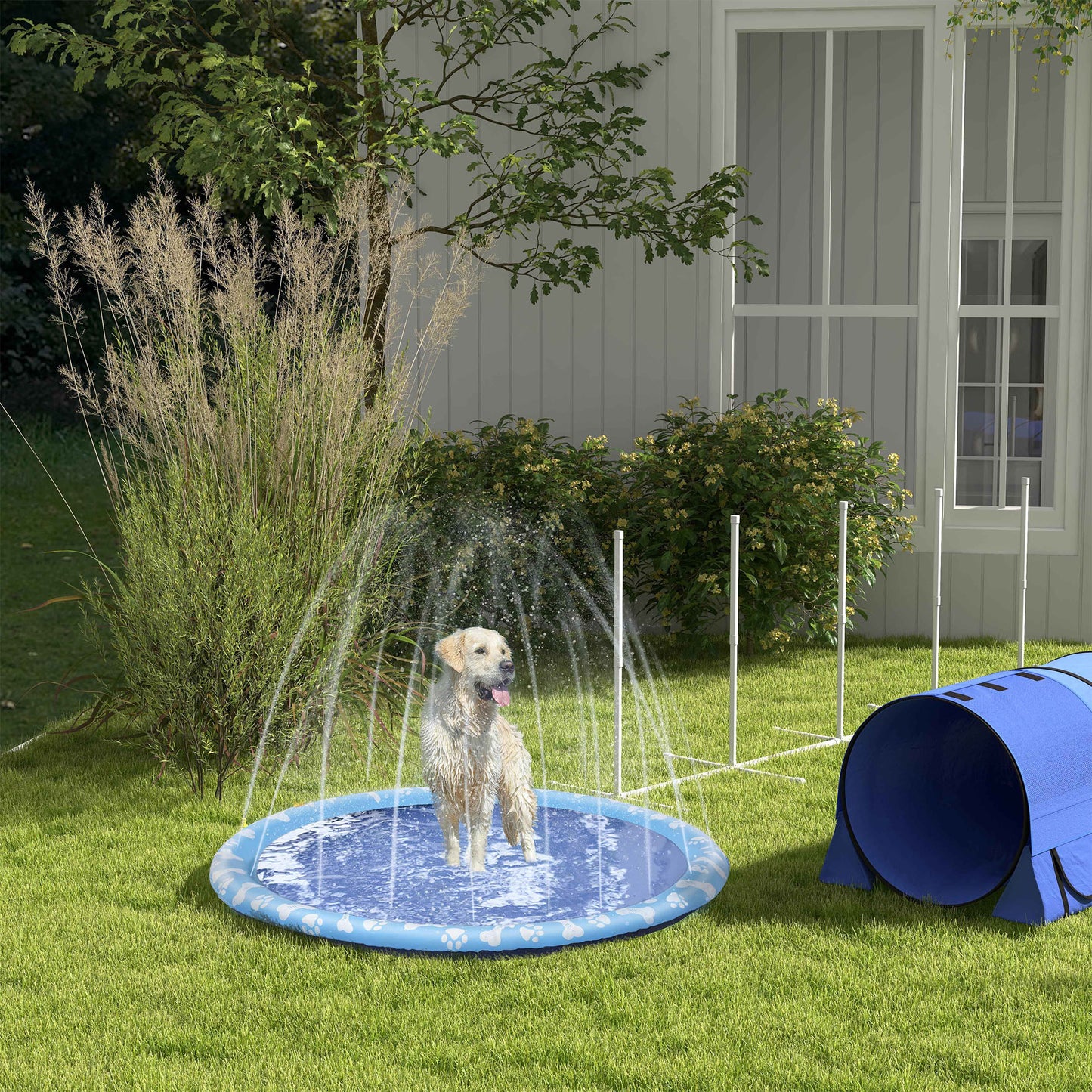 Dog Splash Pad, Pet Sprinkler Mat, Non-Slip Dog Paddling Pool