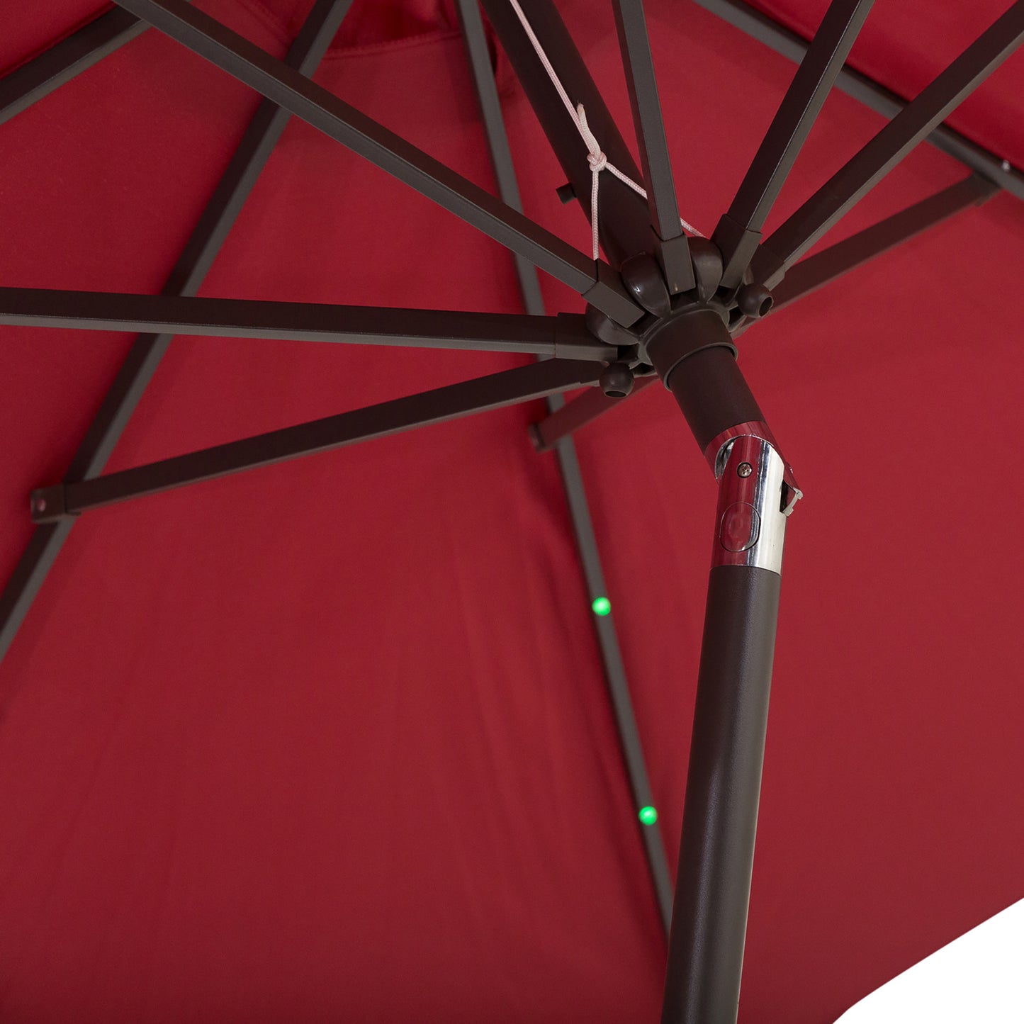 Φ2.7m Garden 24 LED Light Parasol Solar Outdoor Tilt Sun Umbrella Patio Club Party Event Manual Sun Shade w/ Hand Crank and 8