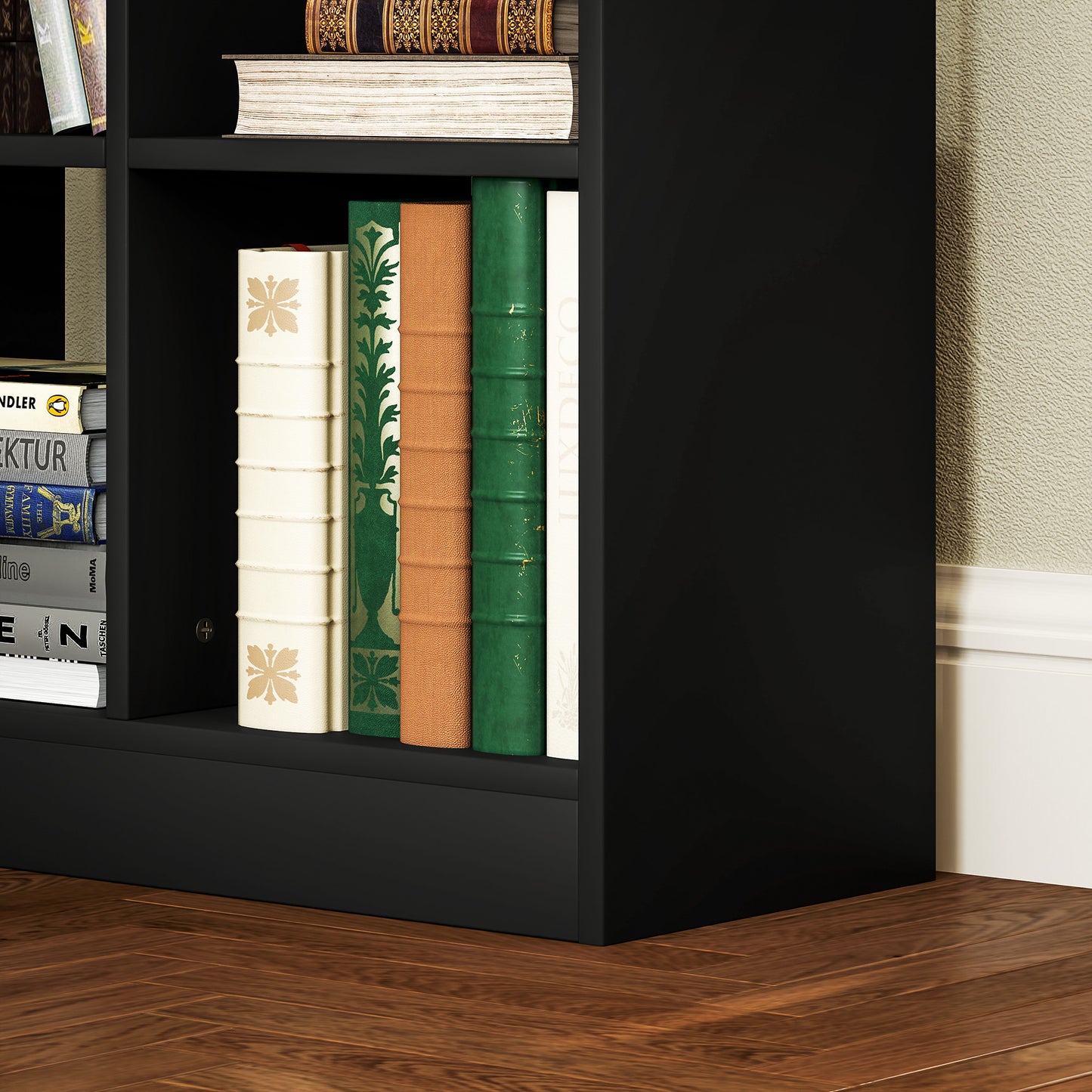 Tall Bookshelf with Drawer, Freestanding Bookcase for Bedroom, Living Room, Home Office, Black