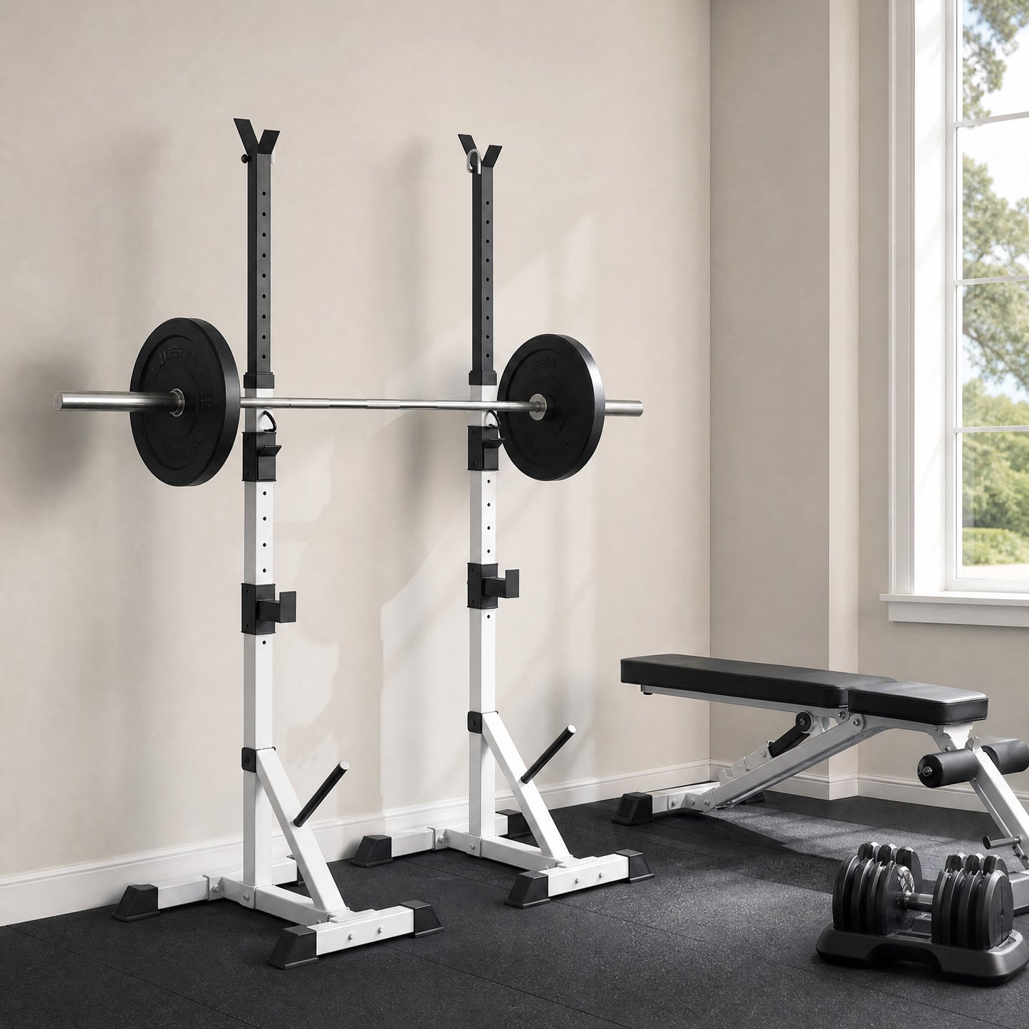 Weights Bar Barbell Rack Squat Stand Adjustable Portable Weight Lifting Max Load 200kg