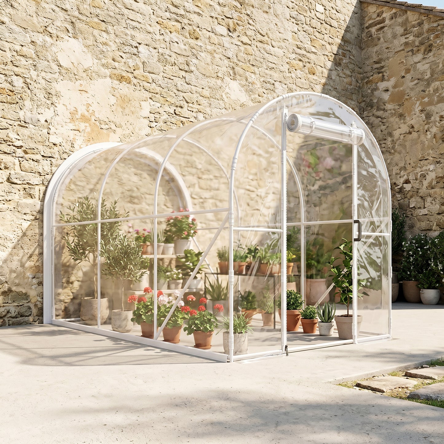 Polytunnel Greenhouse Walk-in Grow House with PE Cover, Door and Galvanised Steel Frame, 3 x 2 x 2m, Clear