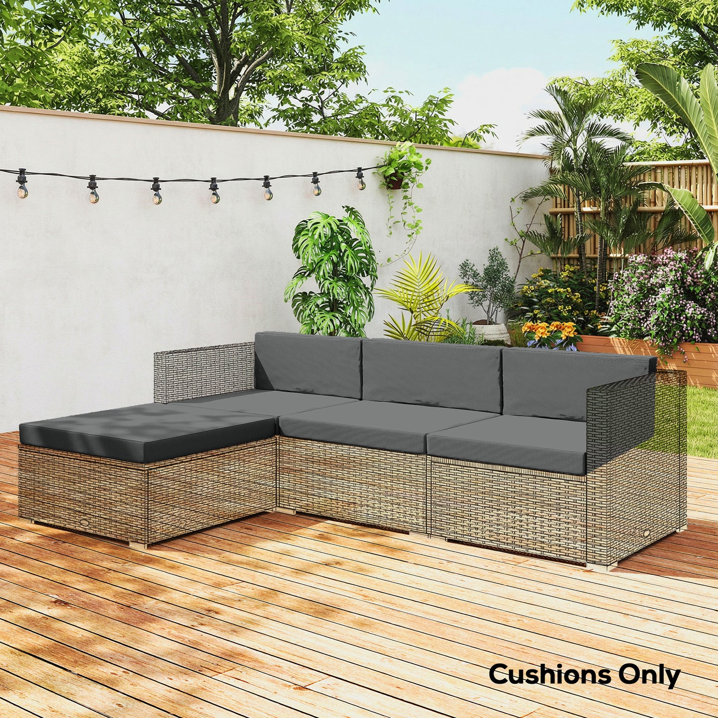 7-Piece Patio Furniture Cushions, Outdoor Loveseat Cushion with Removable Covers for Rattan Furniture, 60x60 cm, Dark Grey