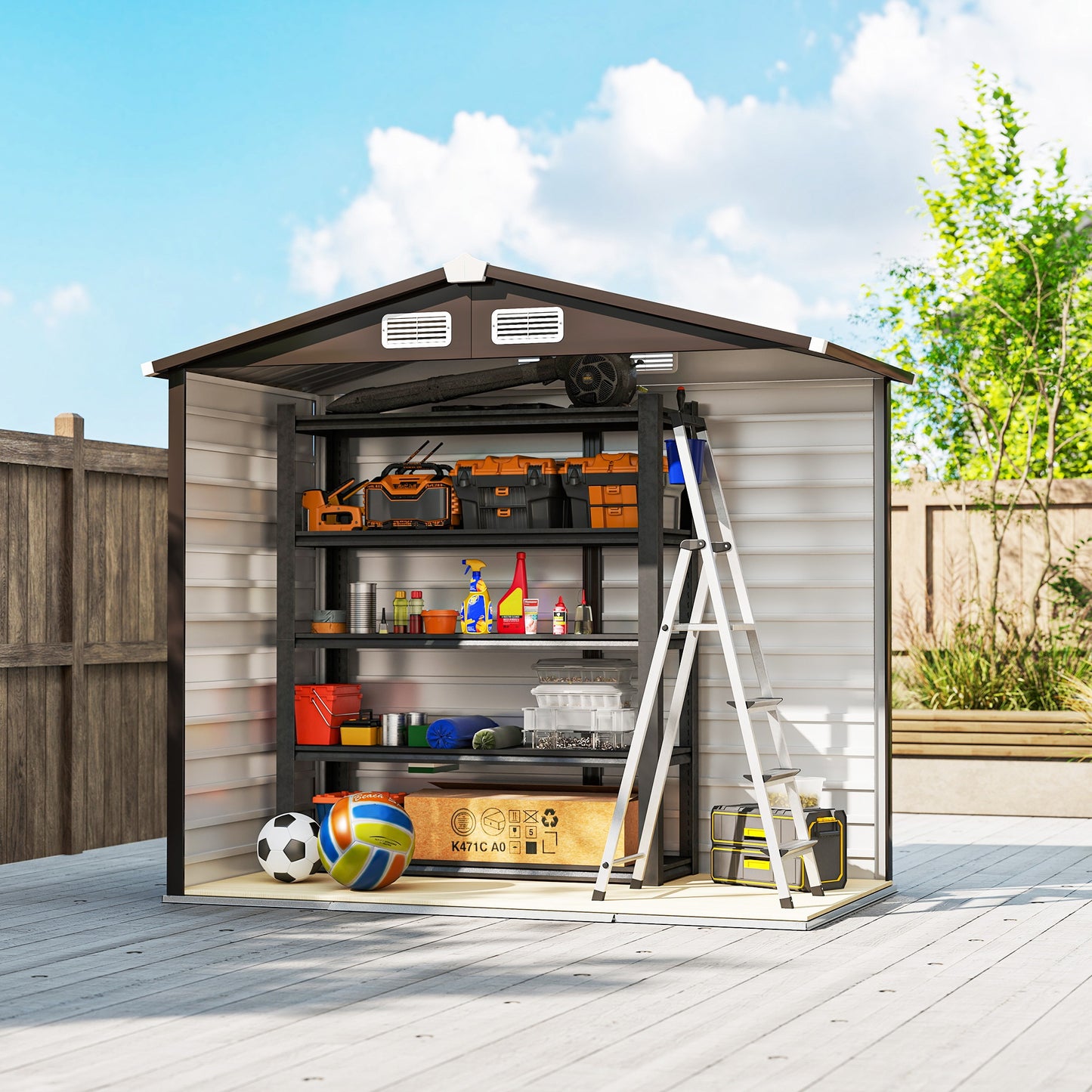 7 x 4ft Garden Shed, Easy to Assemble, Upgraded Galvanised Steel Frame with Foundation Kit, Double Doors with Lock