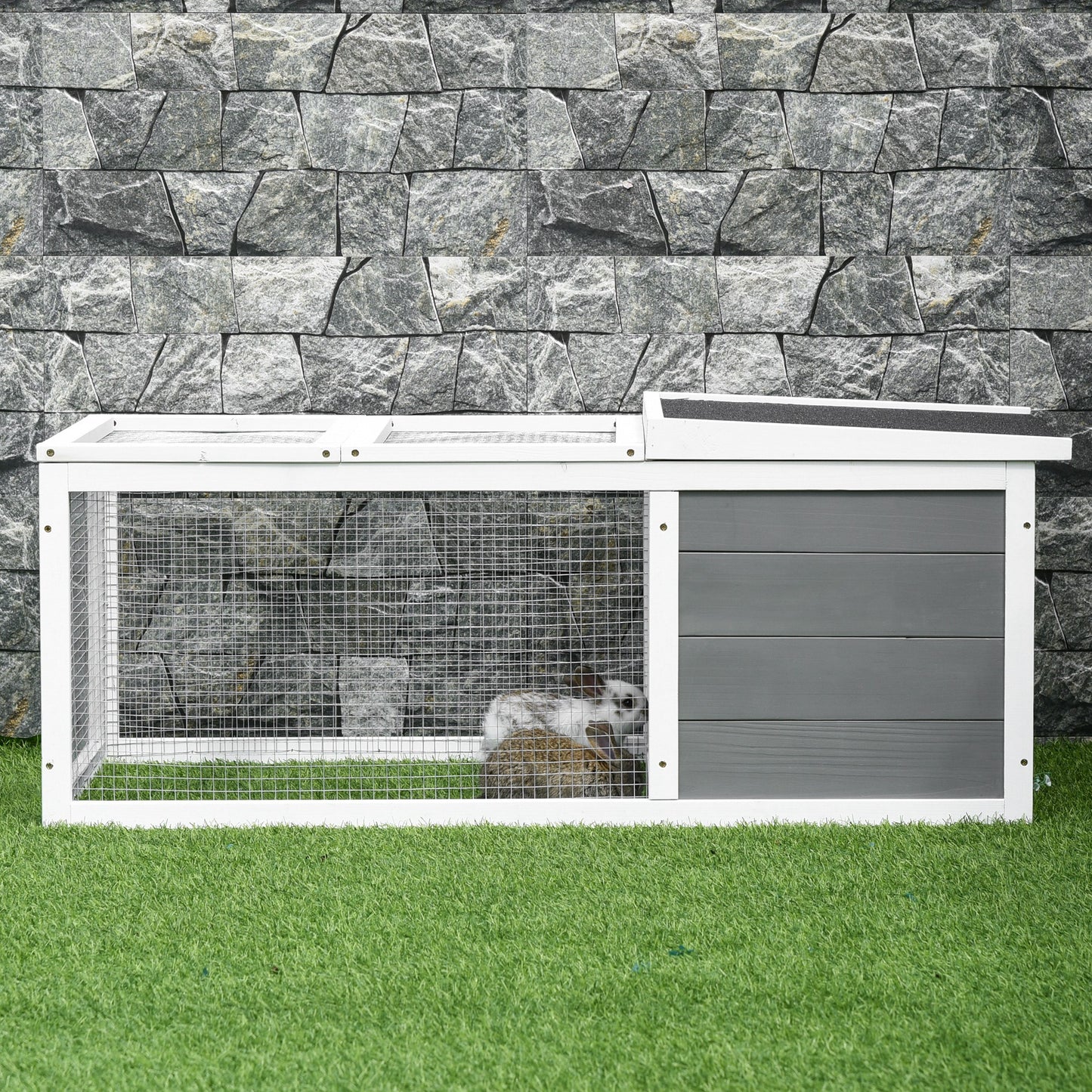 Rabbit Hutch Guinea Pig Hutch Wooden Small Animal Cage Rabbit Run Duck House with Openable Roof for Indoor Outdoor Easy to Cl