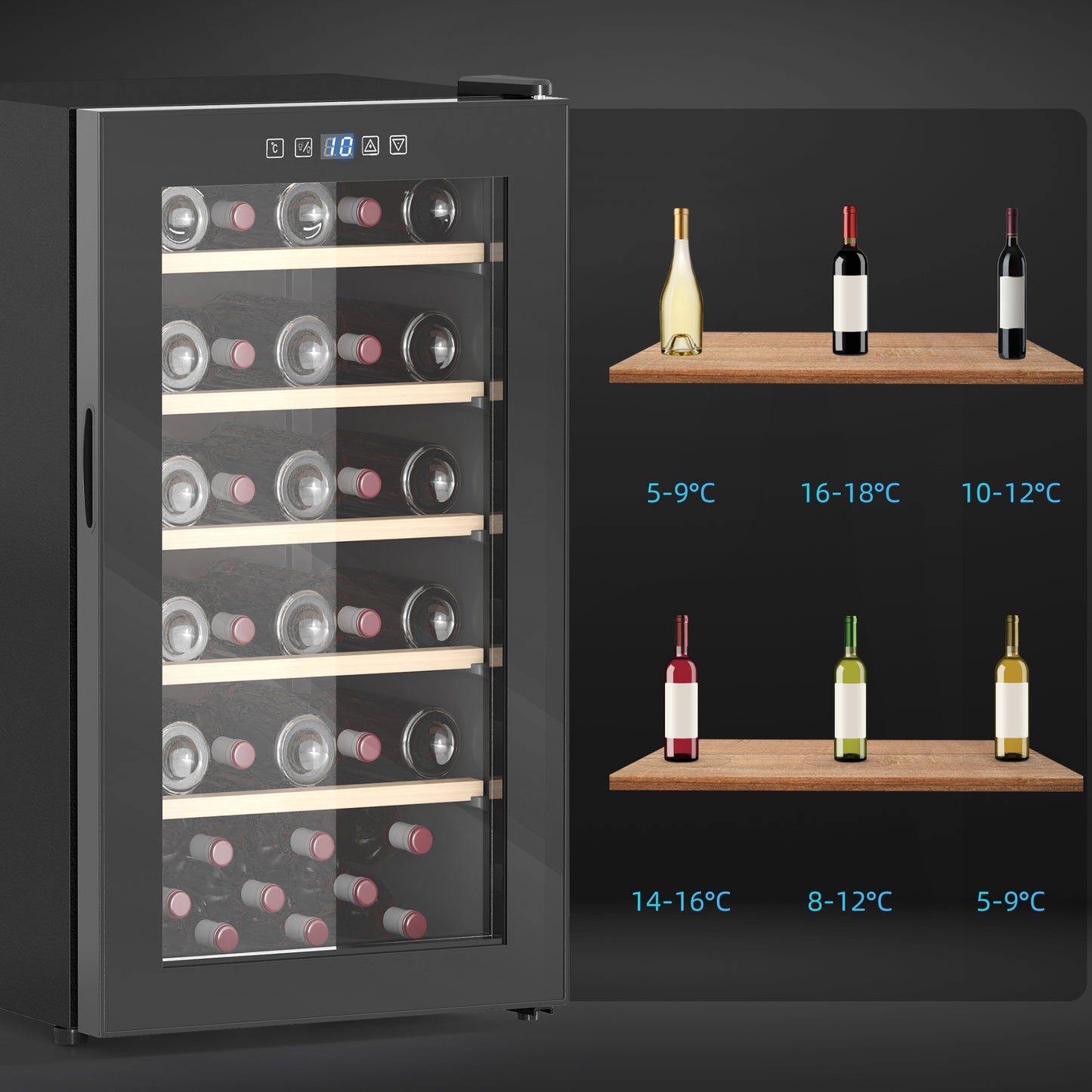 41 Bottle Wine Fridge, 91 Litre Capacity, 45cm Freestanding Wine Cooler Fridge with Glass Door, LED Light