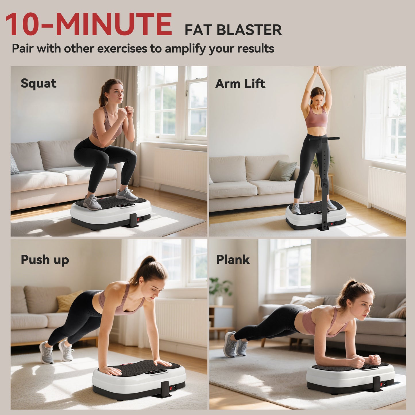 Vibration Plate, with Adjustable/Removable Handle, Preset Modes, 50 Speeds