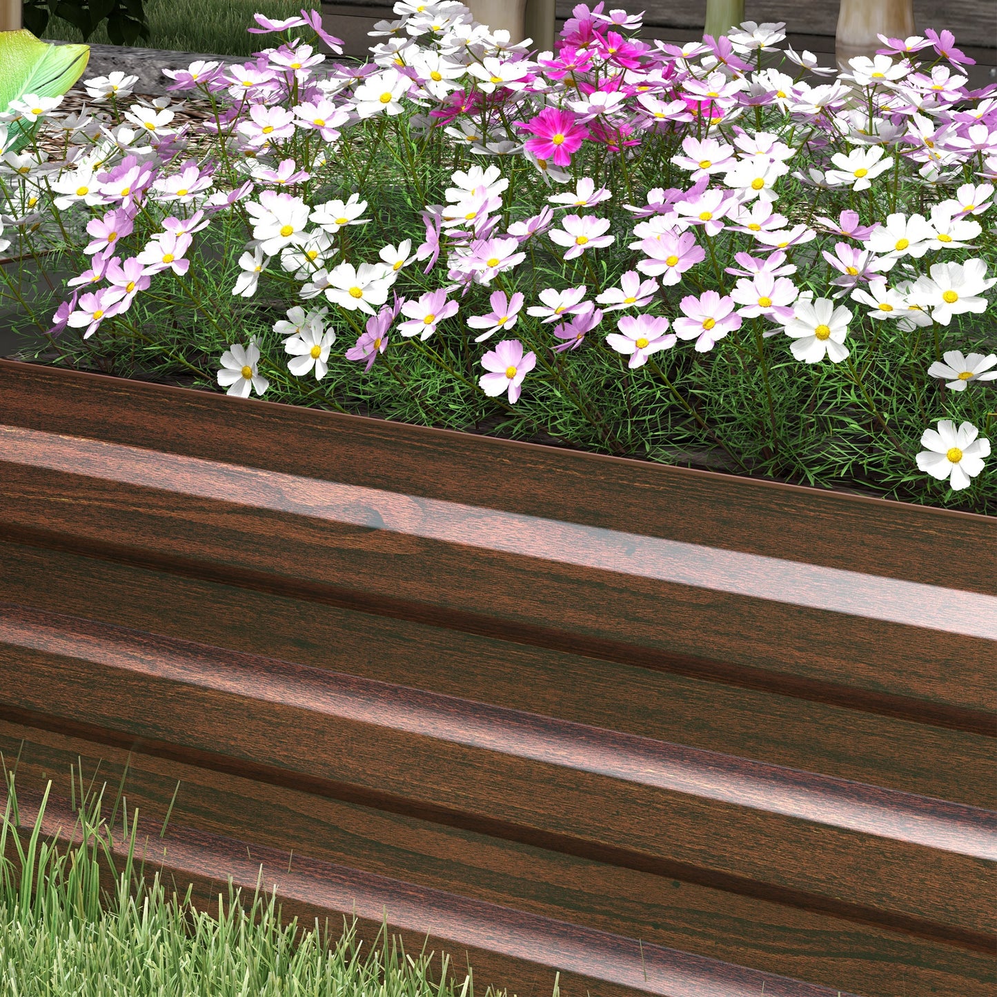 60 x 240cm Galvanised Steel Planter, with Open Bottom, Brown