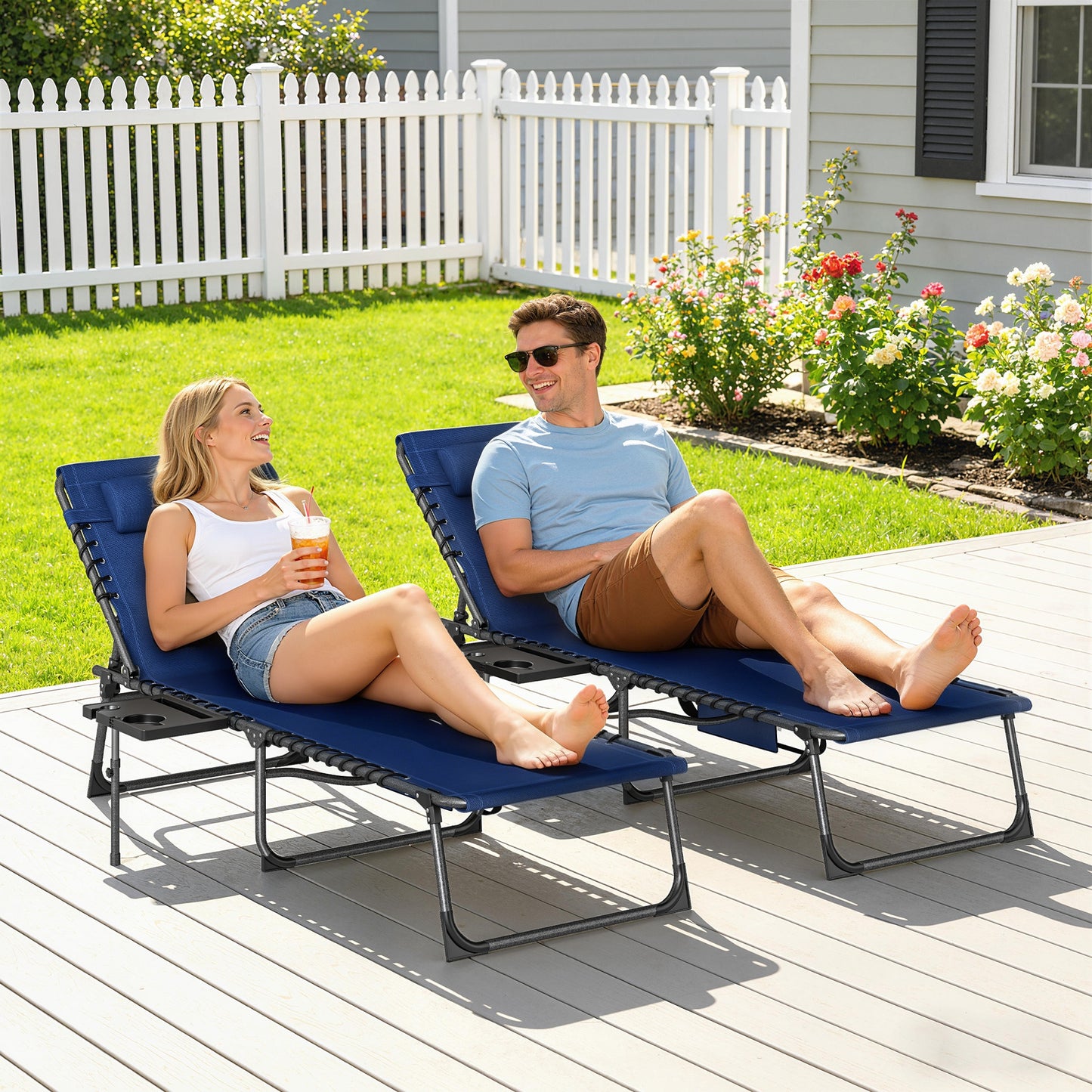 Five-Position Reclining Sun Loungers Set of 2 - Dark Blue