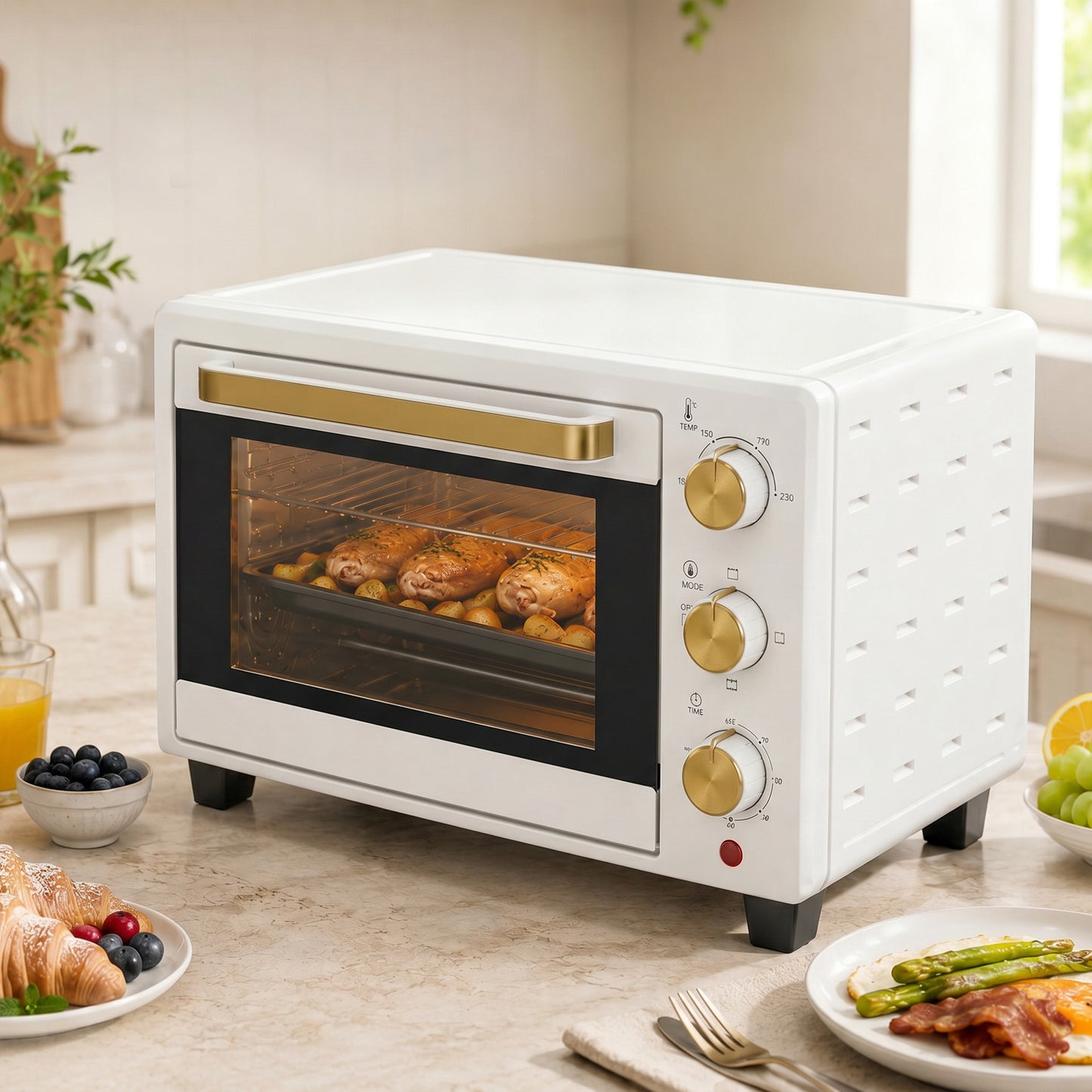 21L Mini Countertop Oven, 100°C-230°C Adjustable Temperature, White