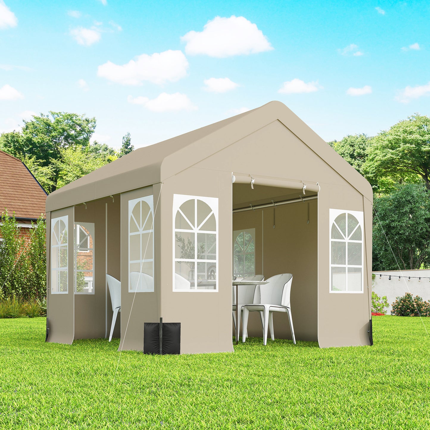 3 x 3 m Party Tent, Outdoor Canopy Tent Shelter with Removable Sidewalls, 4 Zipped Doors, for Parties, Wedding, Beige