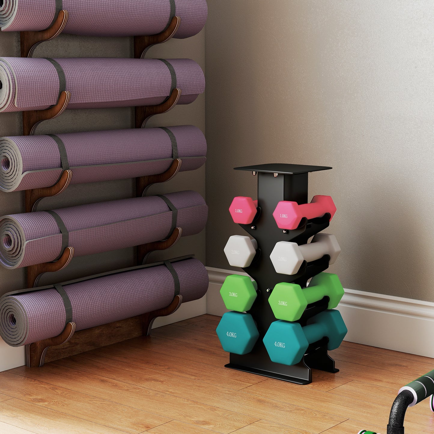 Hex Dumbbells Set with Dumbbell Rack, Hand Weights for Home Gym Strength Training, 2 x 1kg, 2 x 2kg, 2 x 3kg, 2 x 4kg